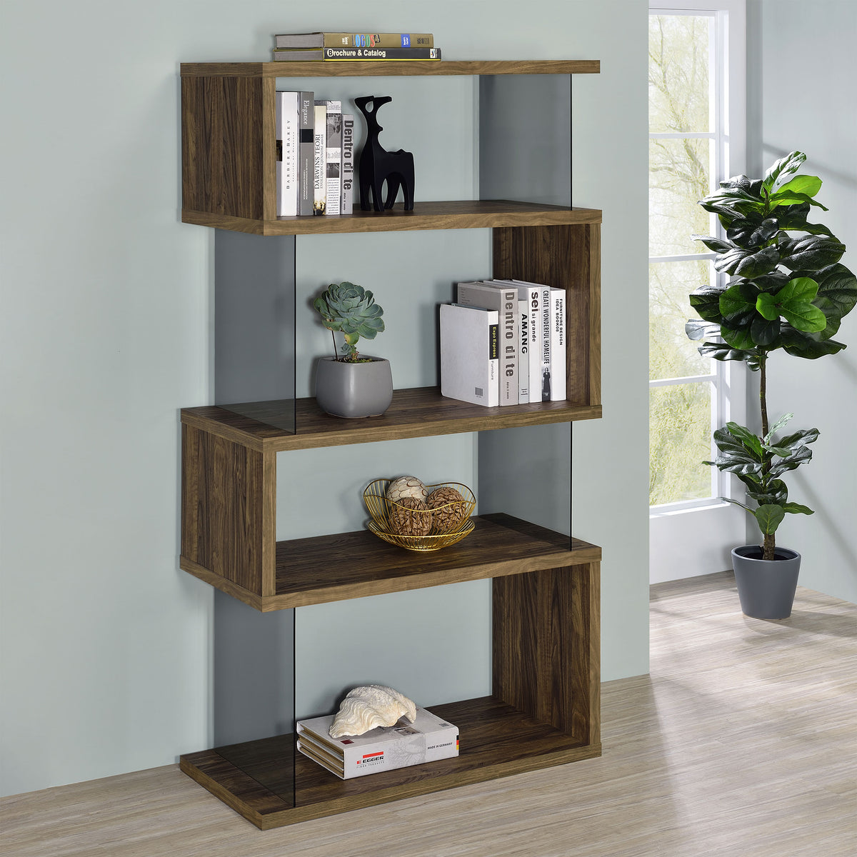Emelle 4-shelf Bookcase with Glass Panels Emelle 4-shelf Bookcase with Glass Panels Half Price Furniture