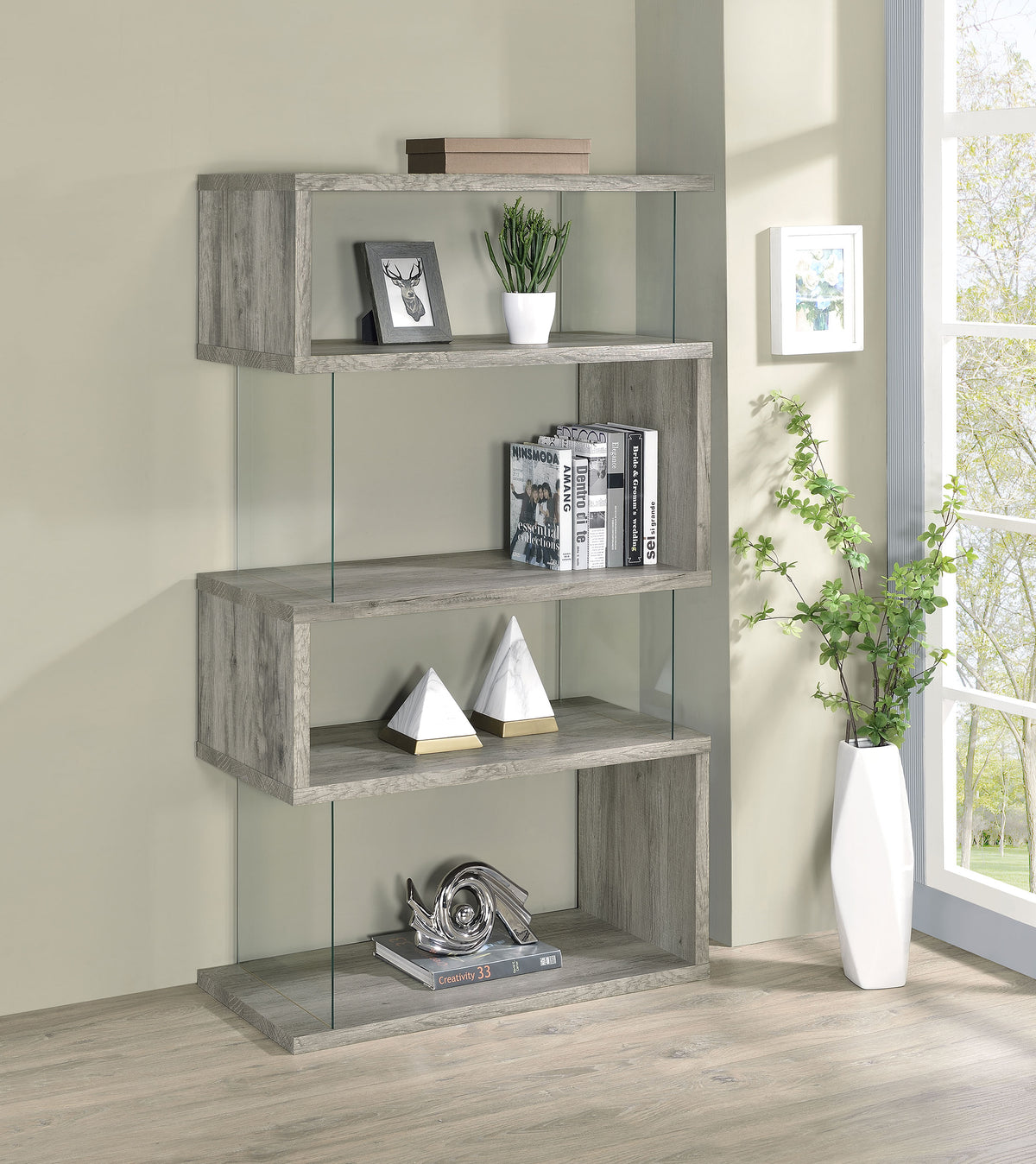 Emelle 4-shelf Bookcase with Glass Panels  Las Vegas Furniture Stores