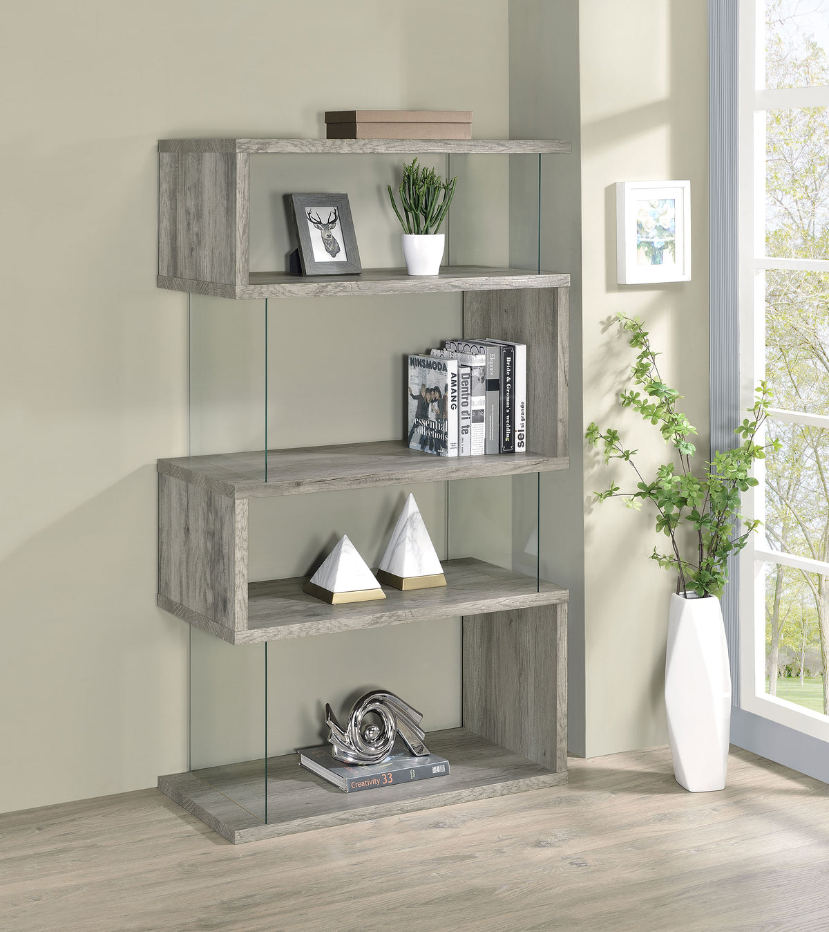 Emelle 4-shelf Bookcase with Glass Panels - Bookcase - Half Price Furniture