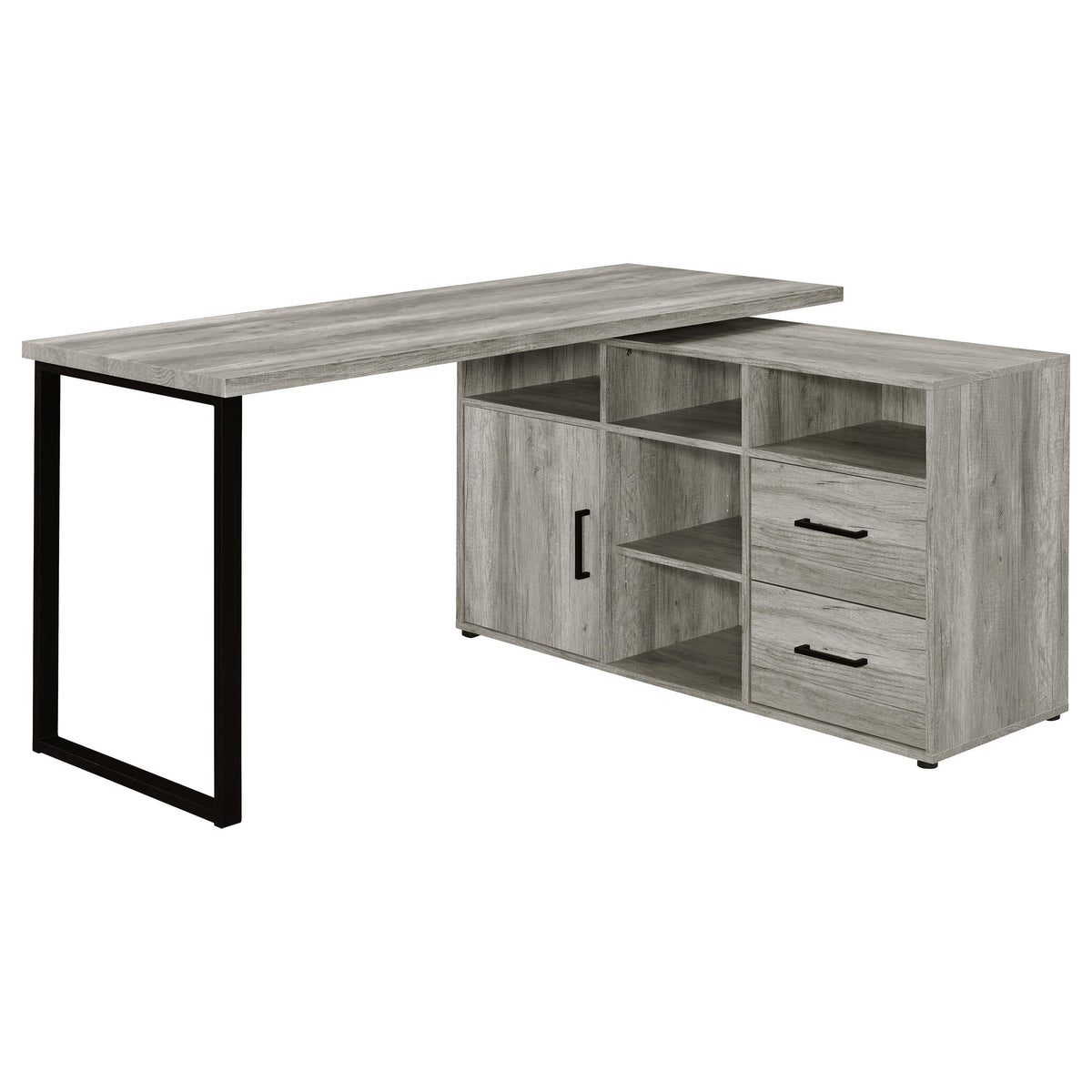 Hertford L-shape Office Desk with Storage Grey Driftwood  Las Vegas Furniture Stores