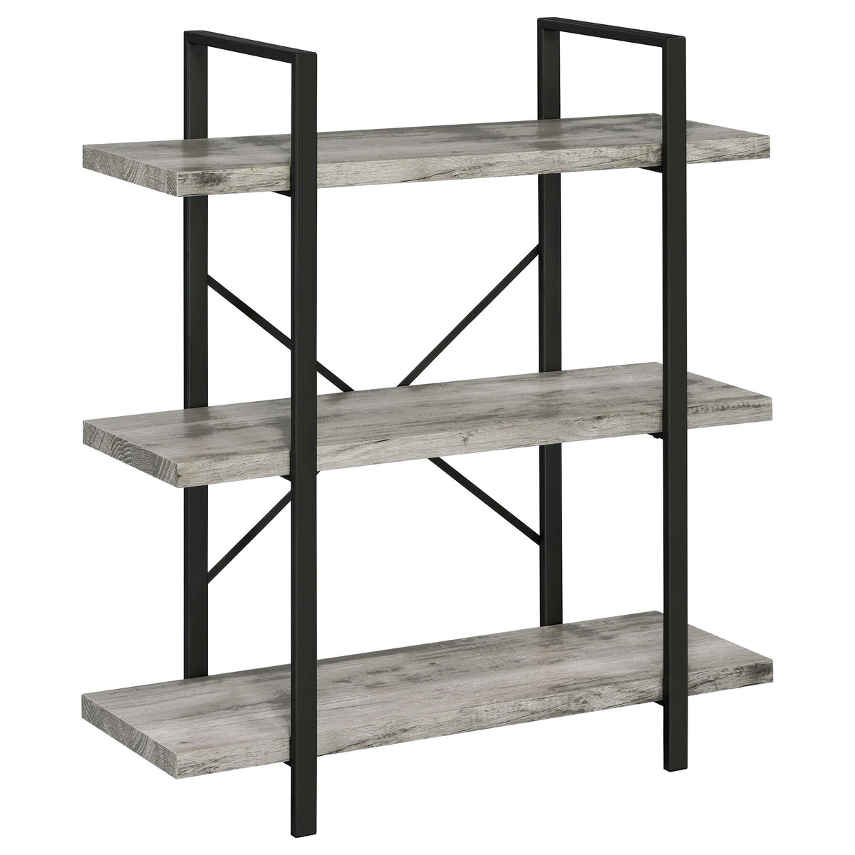 Cole 3-Shelf Bookcase Grey Driftwood and Gunmetal  Las Vegas Furniture Stores