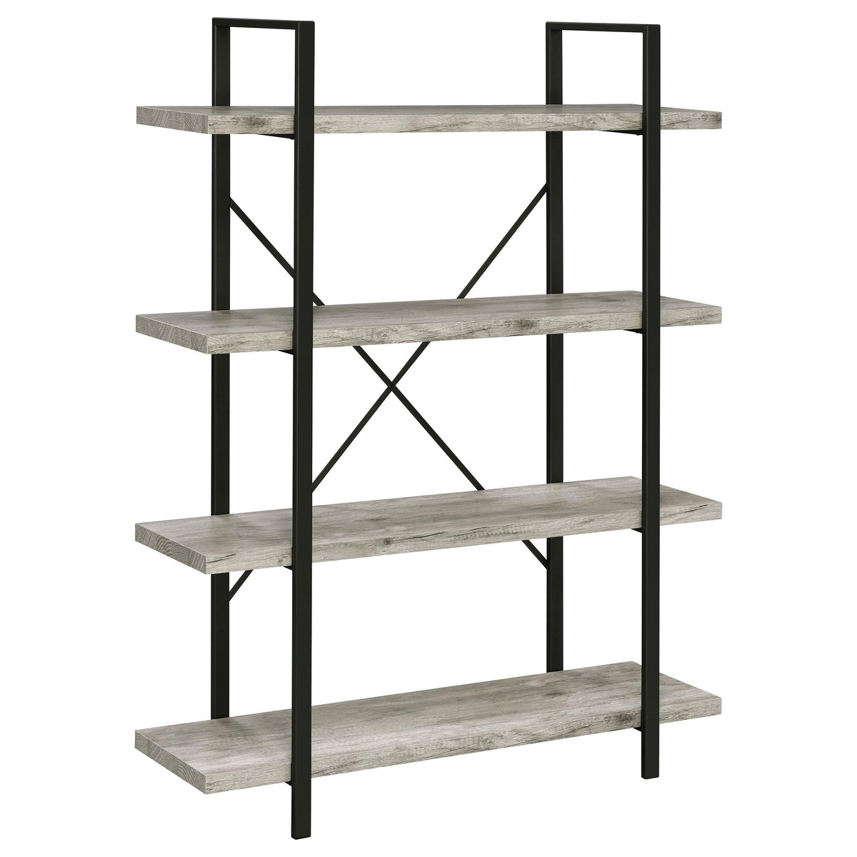 Cole 4-Shelf Bookcase Grey Driftwood and Gunmetal  Las Vegas Furniture Stores