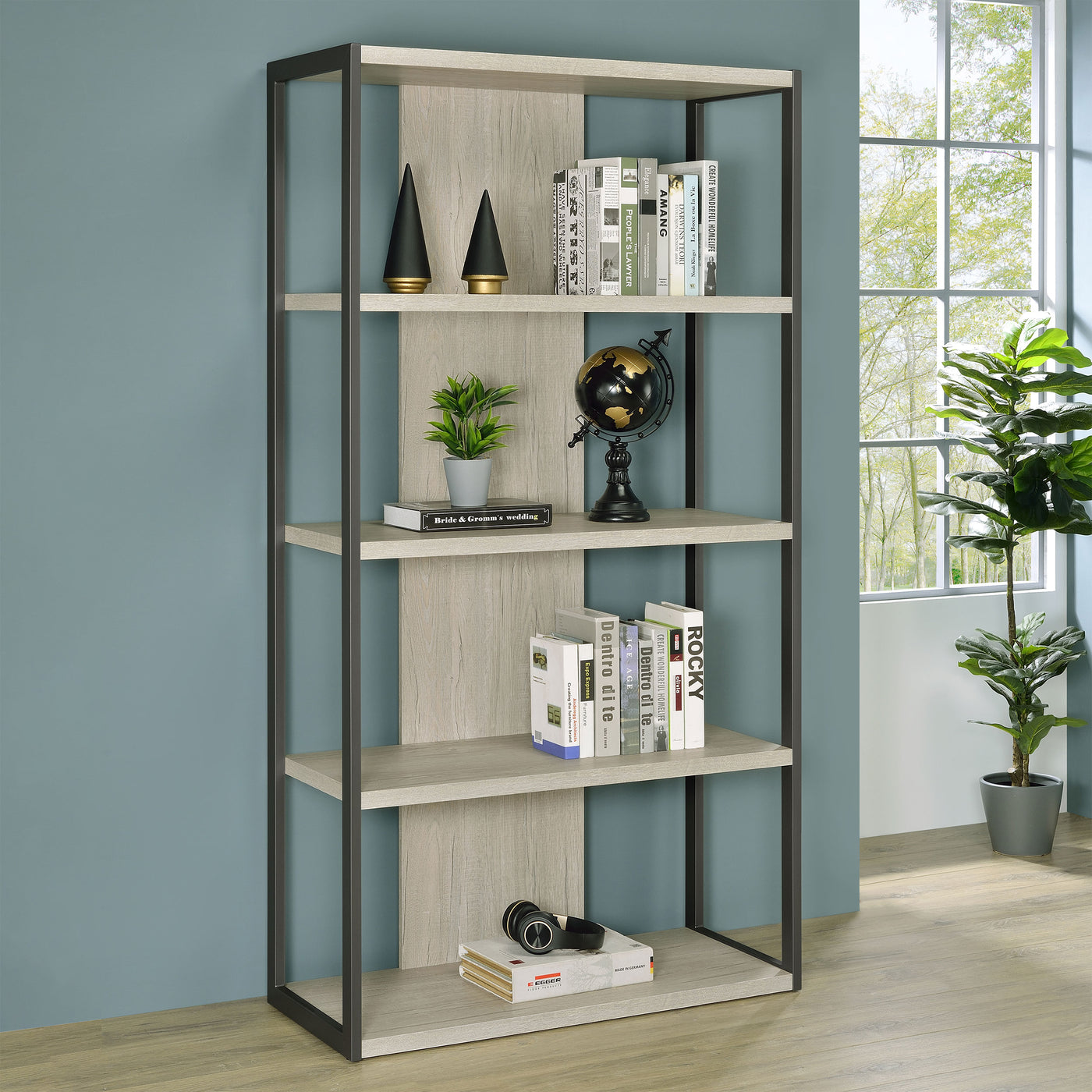 Loomis 4-shelf Bookcase Whitewashed Grey Half Price Furniture