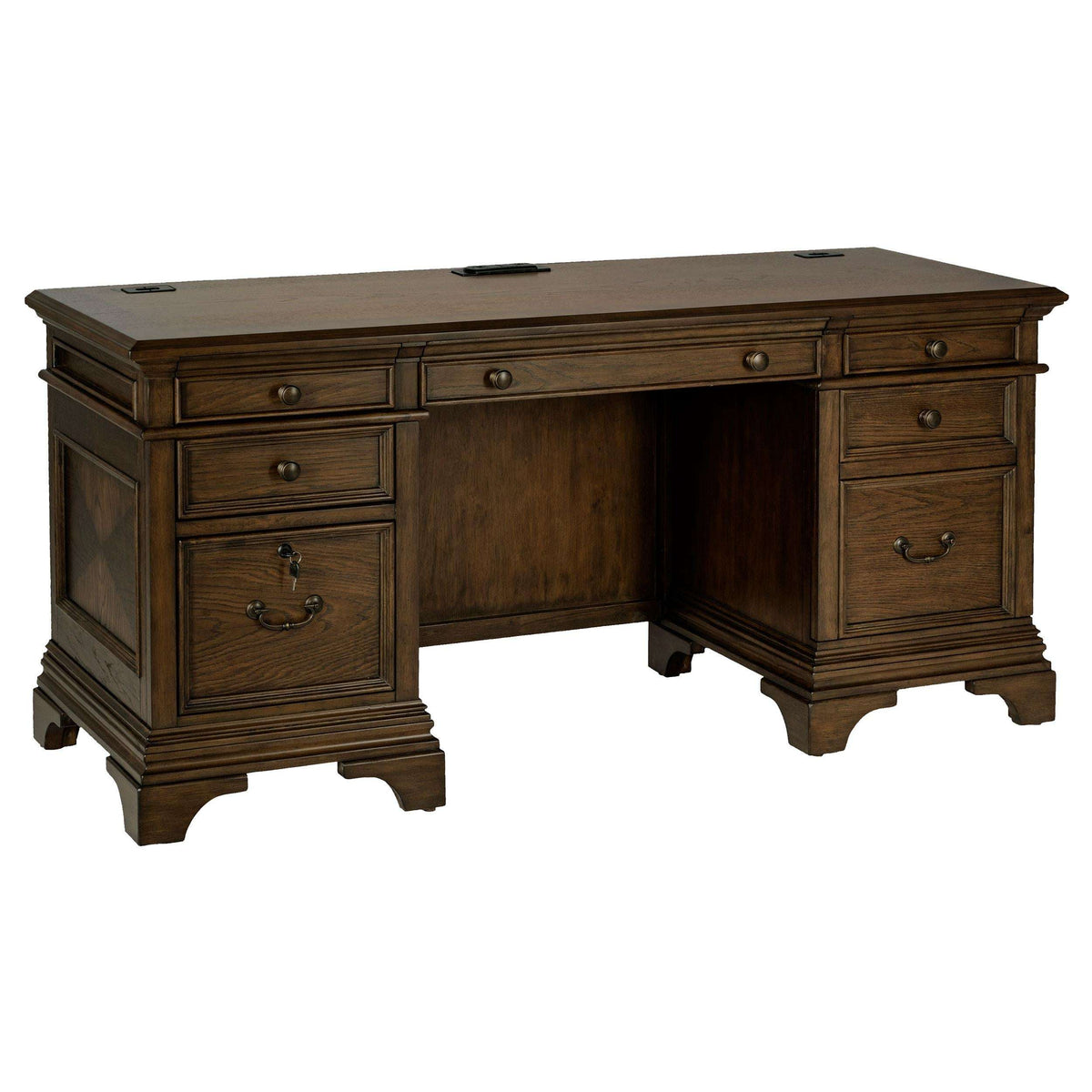 Hartshill Credenza with Power Outlet Burnished Oak Half Price Furniture