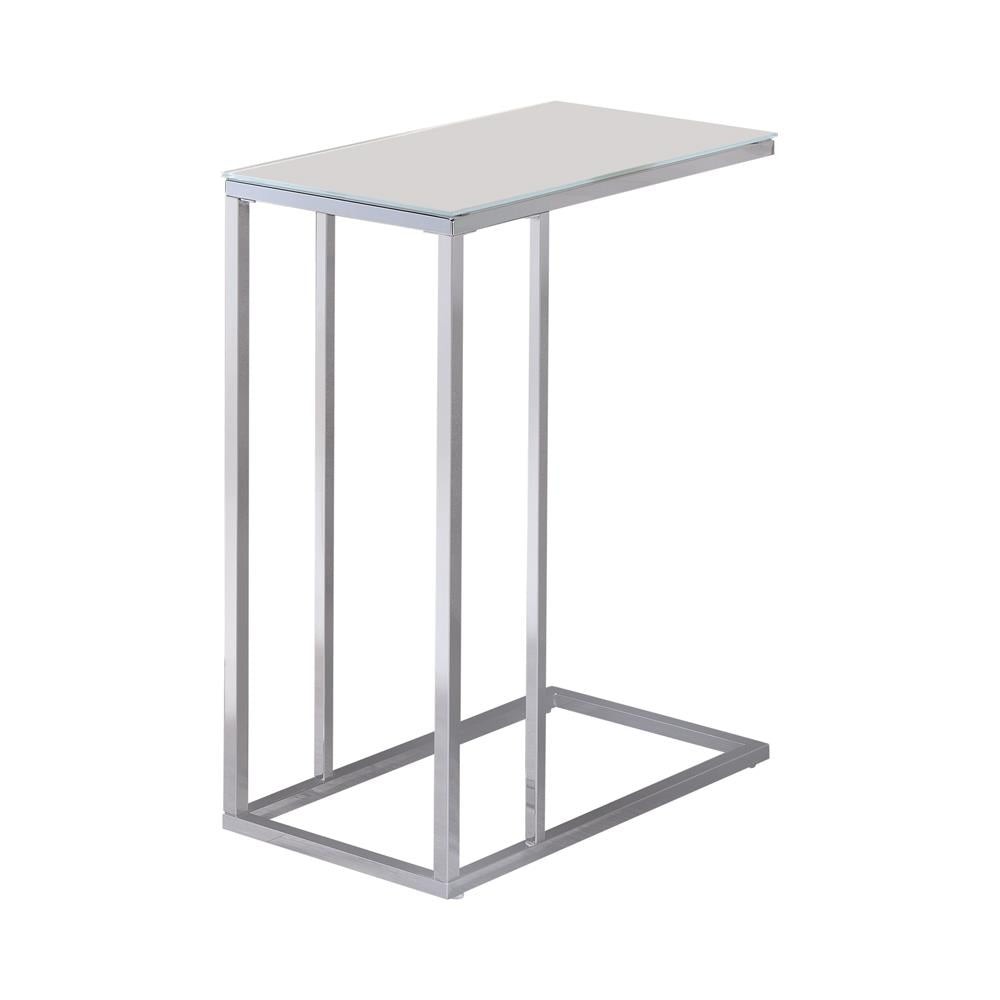 Stella Glass Top Accent Table Chrome and White Half Price Furniture