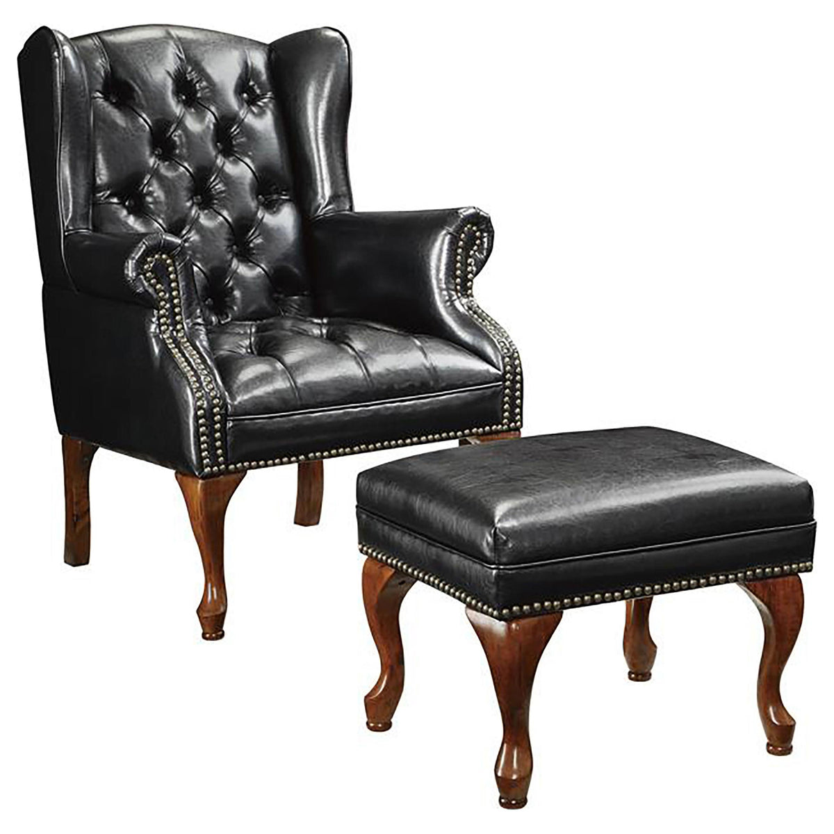 Roberts Button Tufted Back Accent Chair with Ottoman Black and Espresso  Las Vegas Furniture Stores