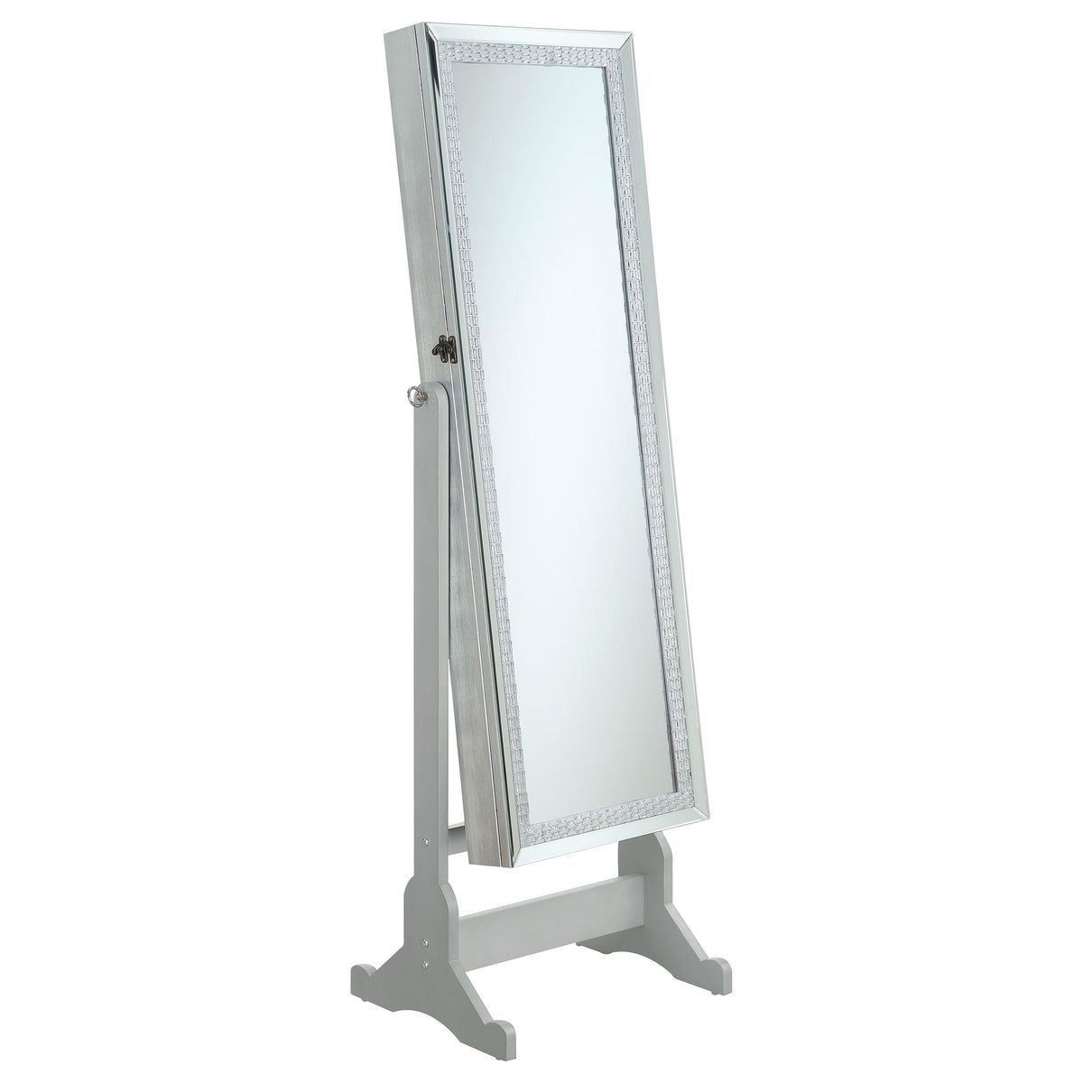 Elle Jewelry Cheval Mirror with Crytal Trim Silver  Las Vegas Furniture Stores