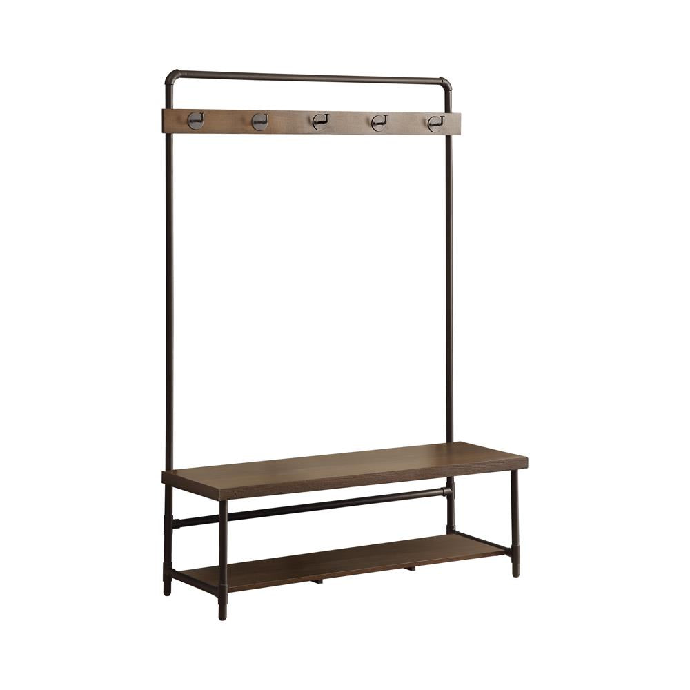 Alise Hall Tree with 5 Coat Hooks Chestnut and Dark Bronze Half Price Furniture