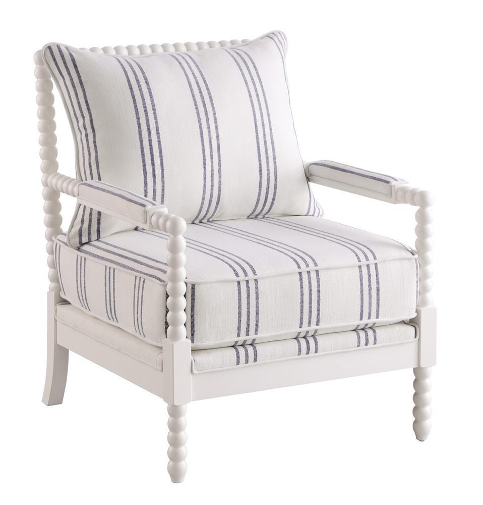 Blanchett Upholstered Accent Chair with Spindle Accent White and Navy Half Price Furniture