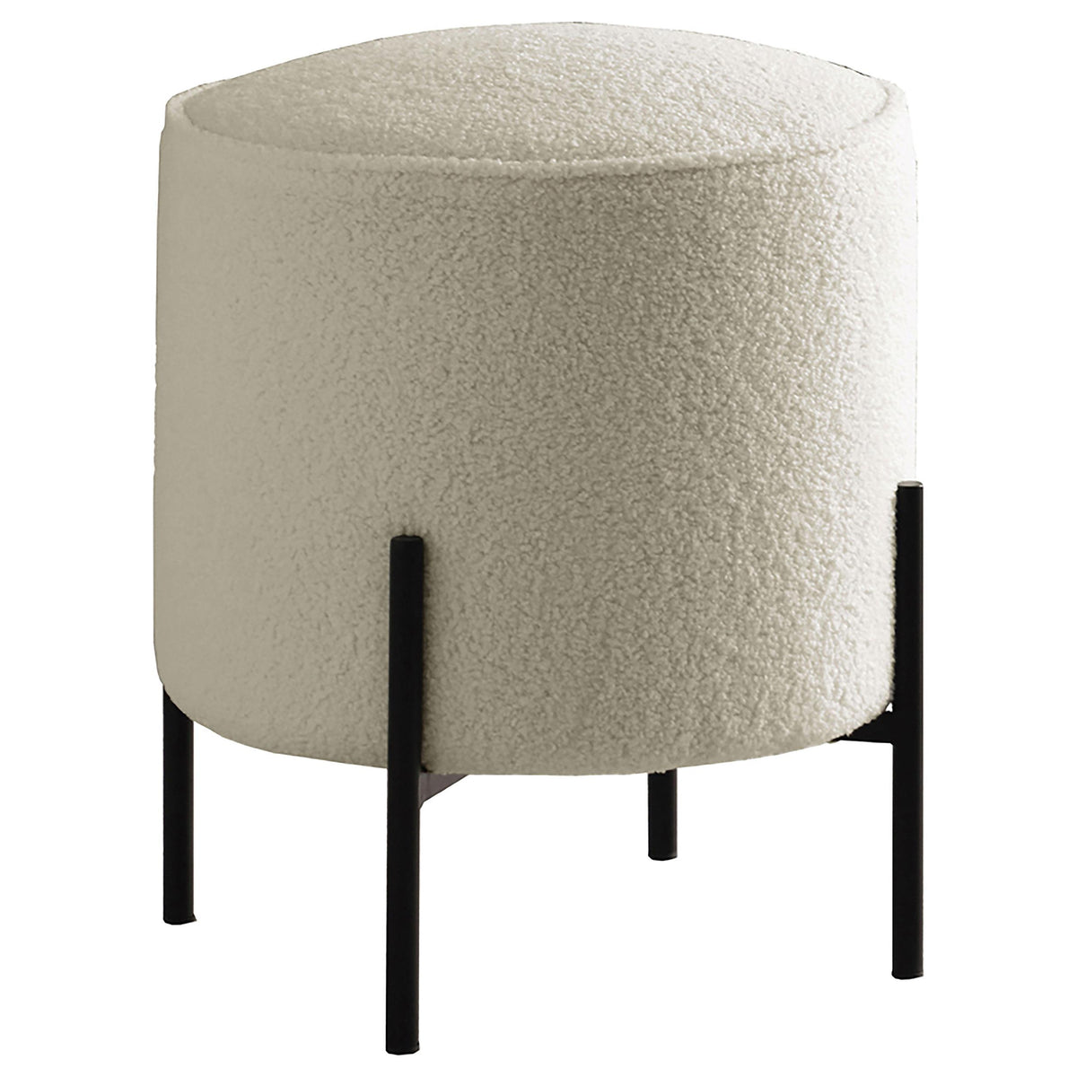Basye Round Upholstered Ottoman Beige and Matte Black  Las Vegas Furniture Stores