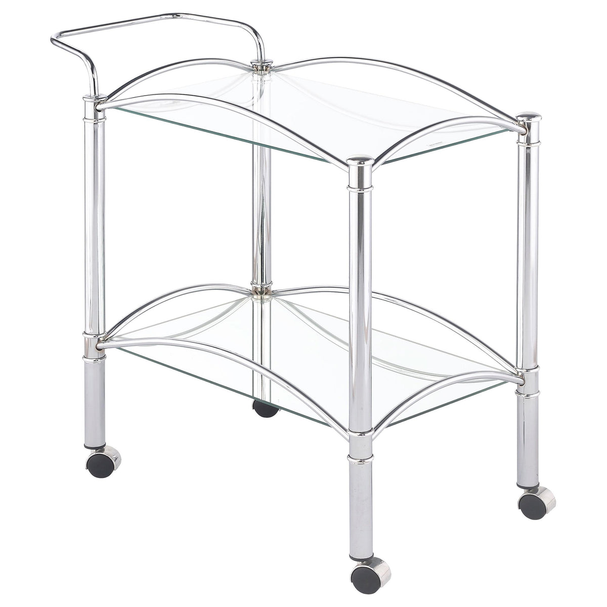 Shadix 2-tier Serving Cart with Glass Top Chrome and Clear Shadix 2-tier Serving Cart with Glass Top Chrome and Clear Half Price Furniture
