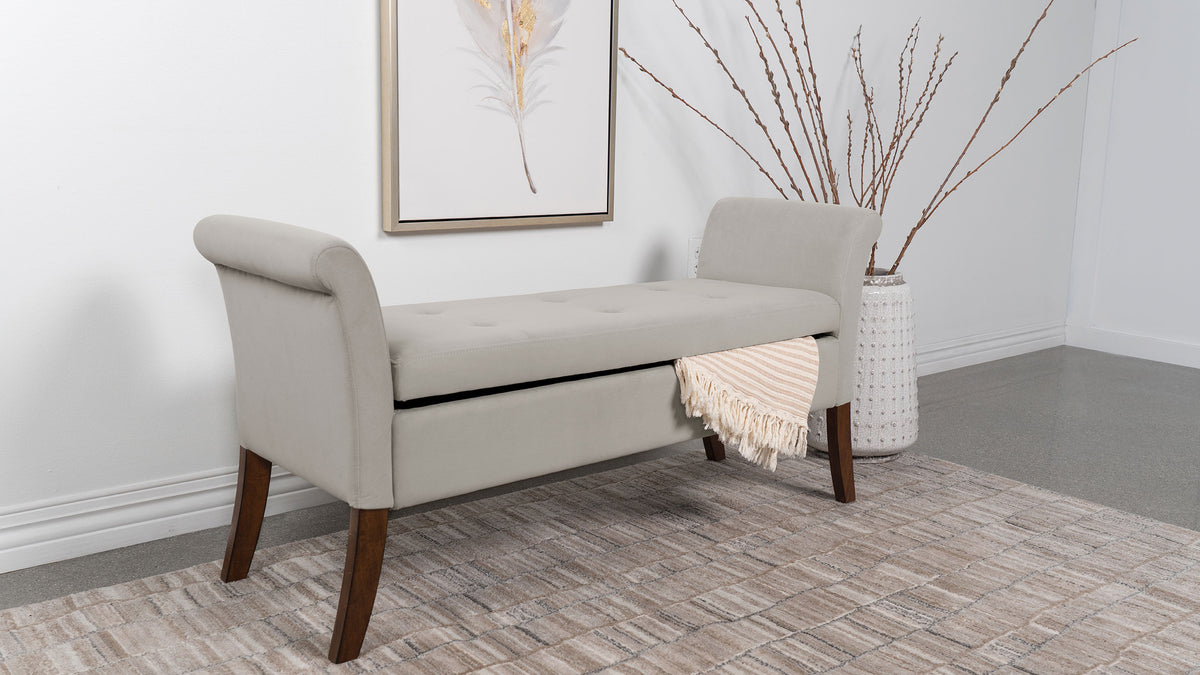 Farrah Upholstered Rolled Arms Storage Bench Farrah Upholstered Rolled Arms Storage Bench Half Price Furniture