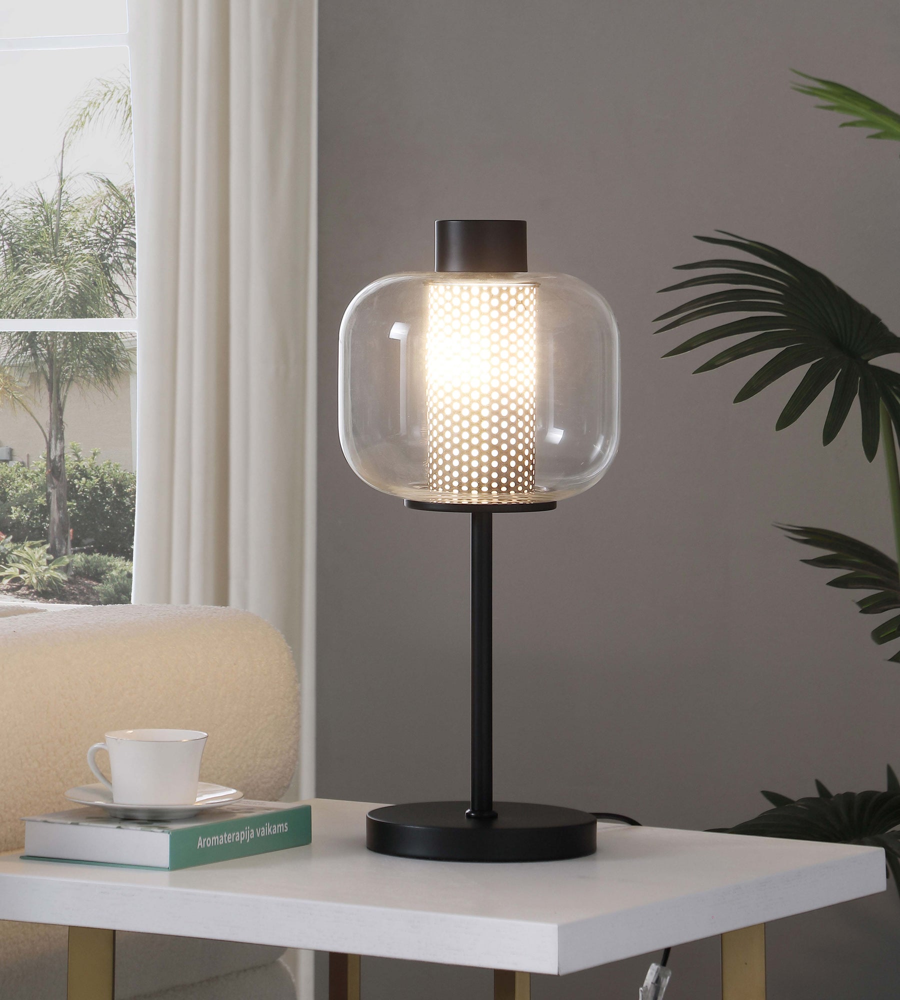 Ingrid Glass Shade Bedside Table Lamp Black Half Price Furniture