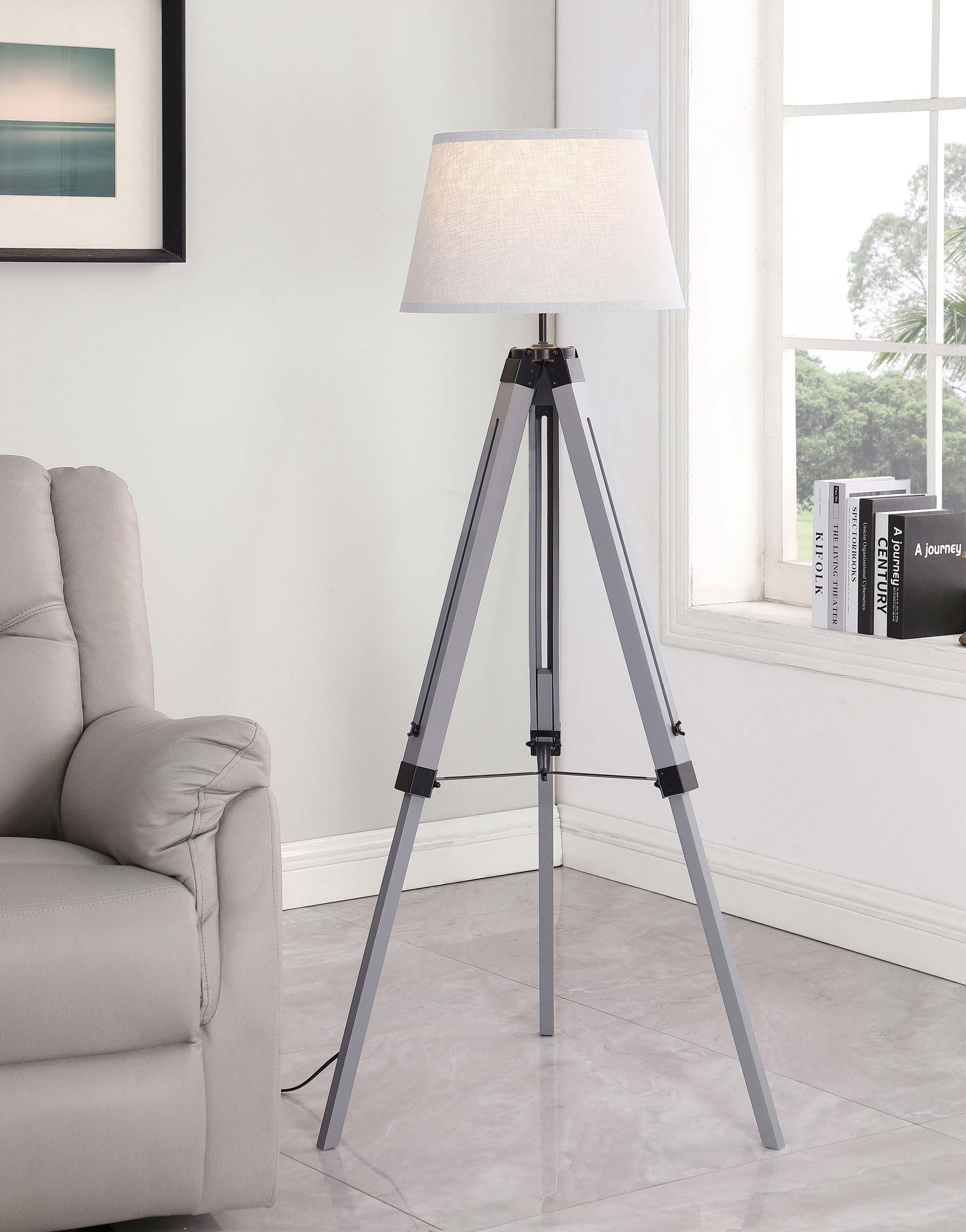 Dayton Adjustable Empire Shade Tripod Floor Lamp Grey Half Price Furniture