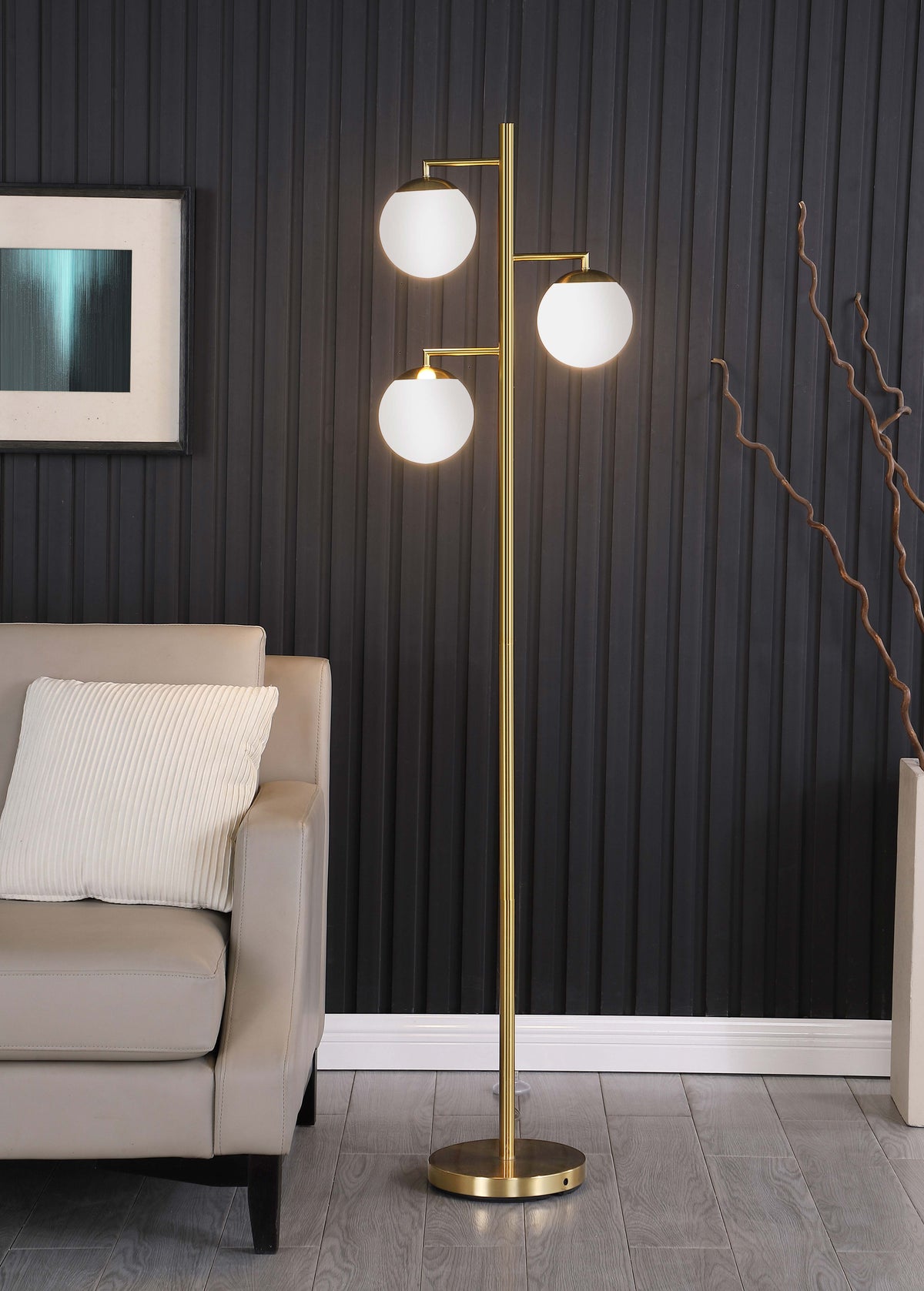 Sena Trio Tree Floor Lamp Gold  Las Vegas Furniture Stores