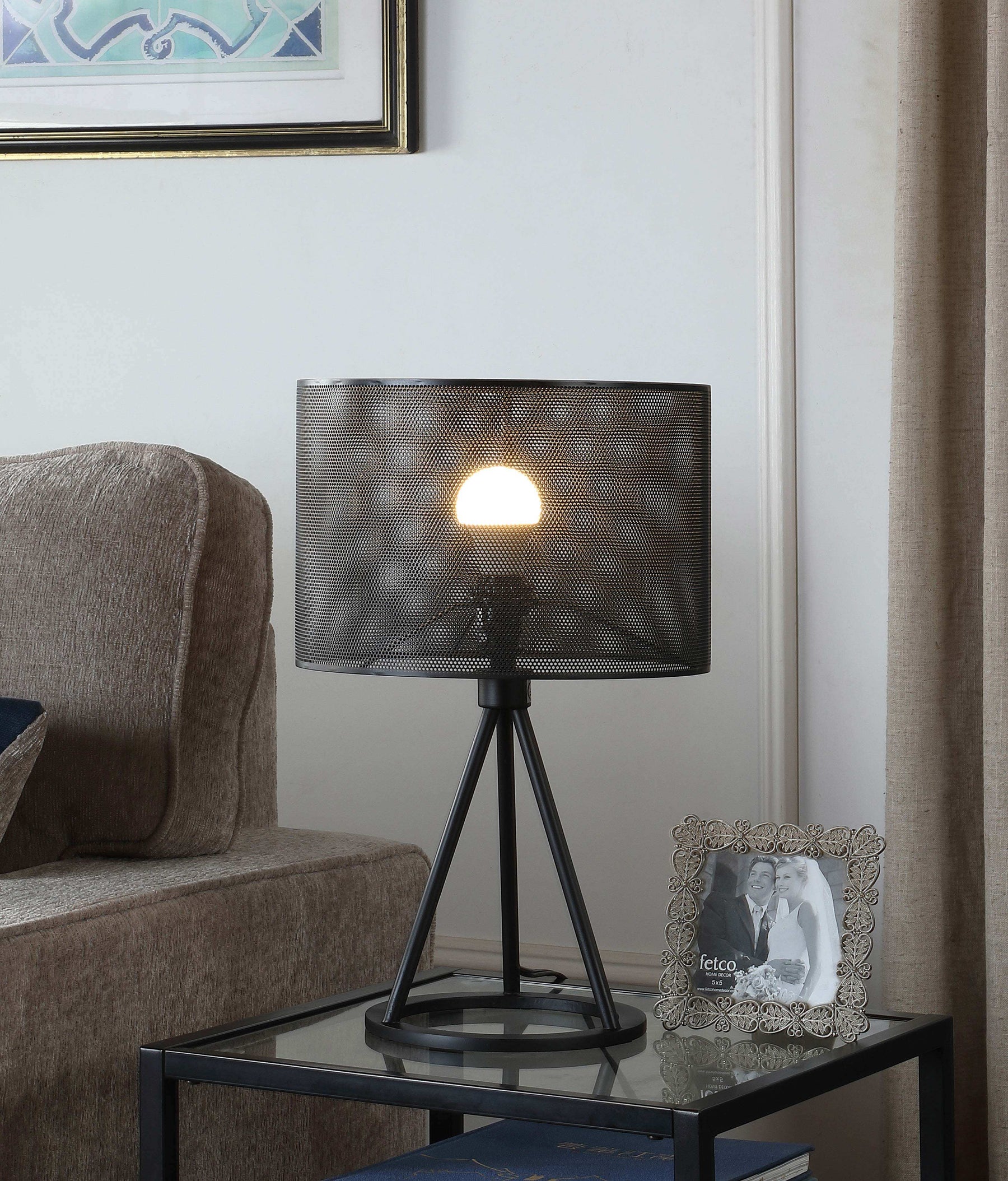 Chapin Metal Mesh Shade Table Lamp Matte Black Half Price Furniture