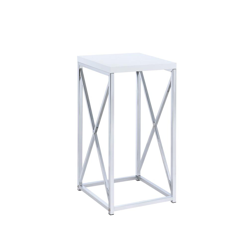 Edmund Accent Table with X-cross Glossy White and Chrome Half Price Furniture