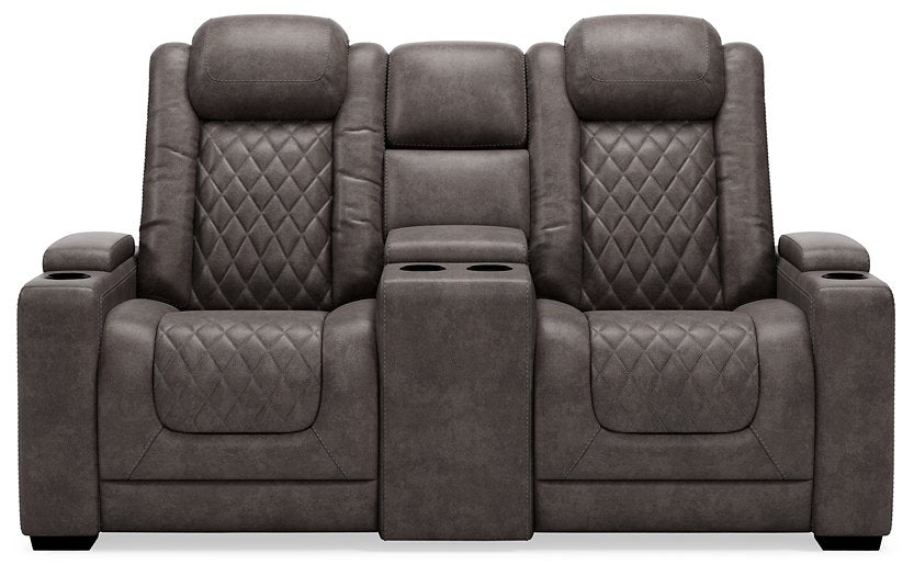 HyllMont Power Reclining Loveseat with Console Half Price Furniture