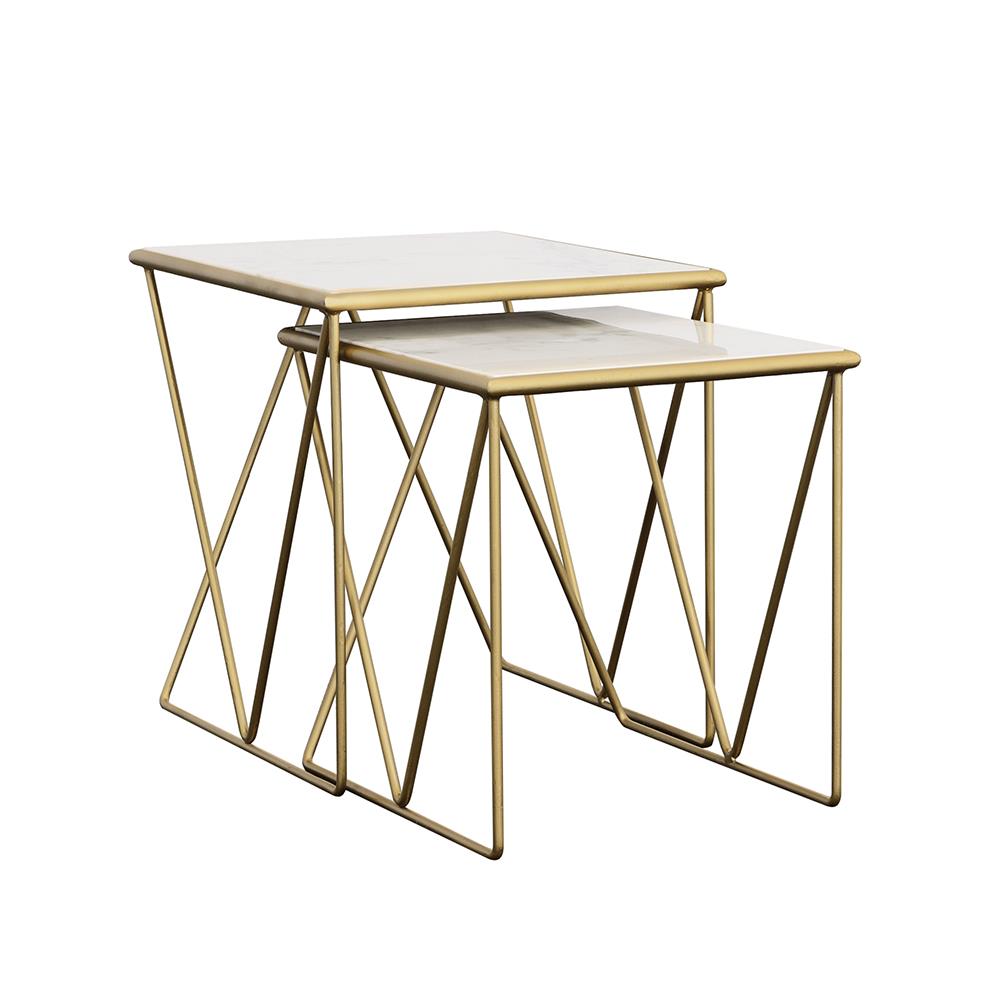Bette 2-piece Nesting Table Set White and Gold Half Price Furniture