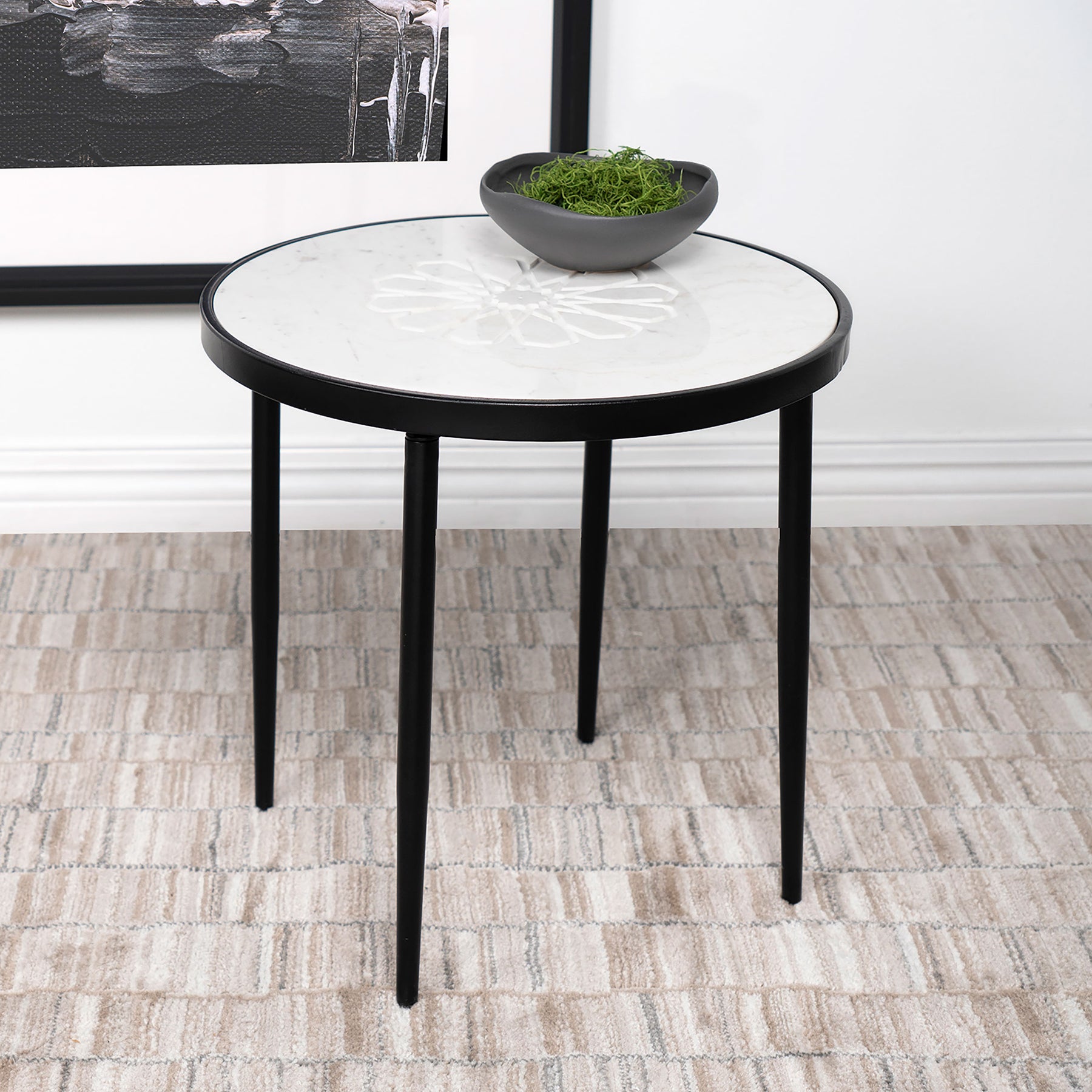 Kofi Round Marble Top Side Table White and Black Kofi Round Marble Top Side Table White and Black Half Price Furniture