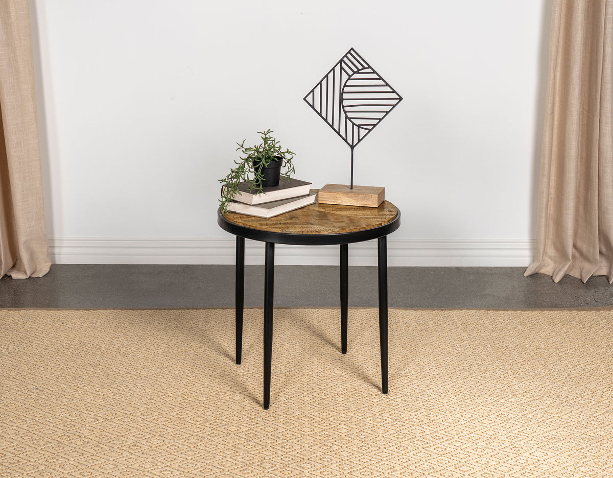 Hayden Metal Round Side Table Natural Mango and Black Half Price Furniture