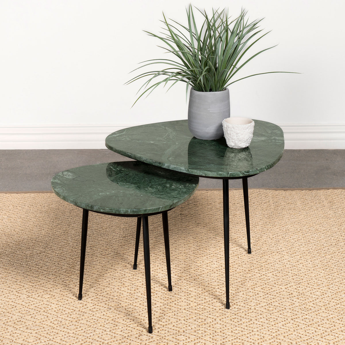 Tobias 2-piece Triangular Marble Top Nesting Table Green and Black  Las Vegas Furniture Stores