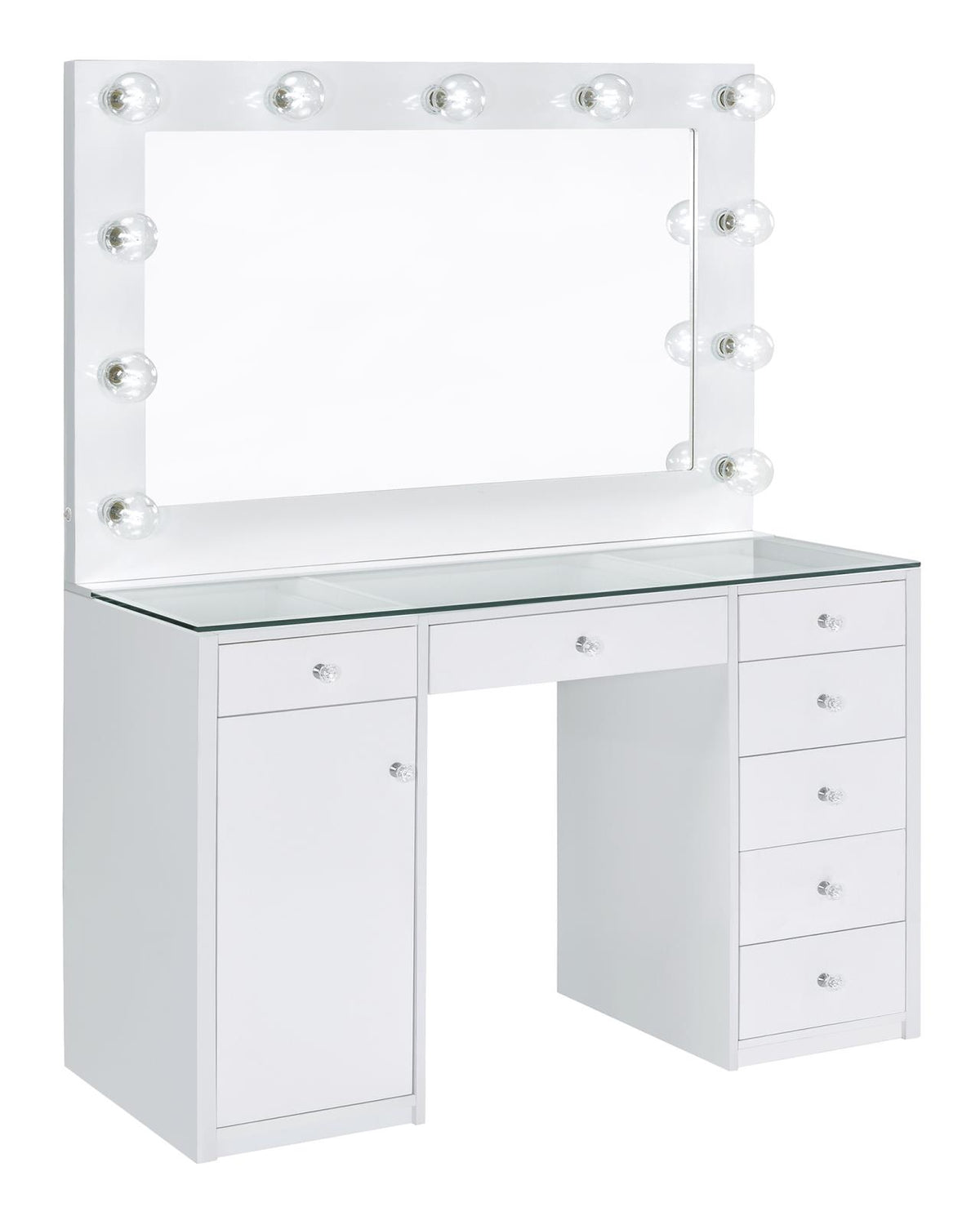 Percy 7-drawer Glass Top Vanity Desk with Lighting White Half Price Furniture