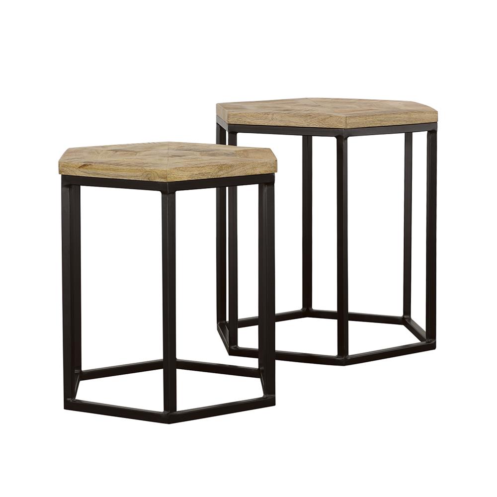 Adger 2-piece Hexagon Nesting Tables Natural and Black Half Price Furniture