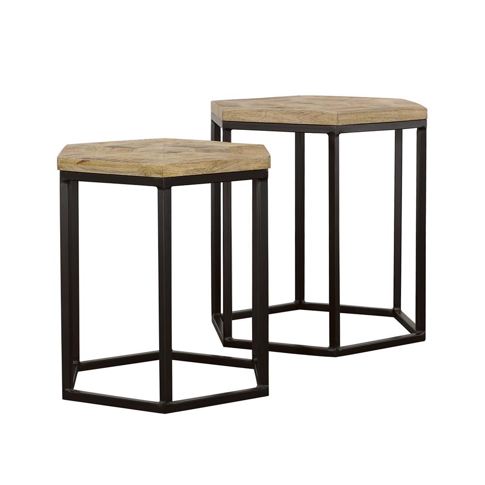 Adger 2-piece Hexagon Nesting Tables Natural and Black  Las Vegas Furniture Stores