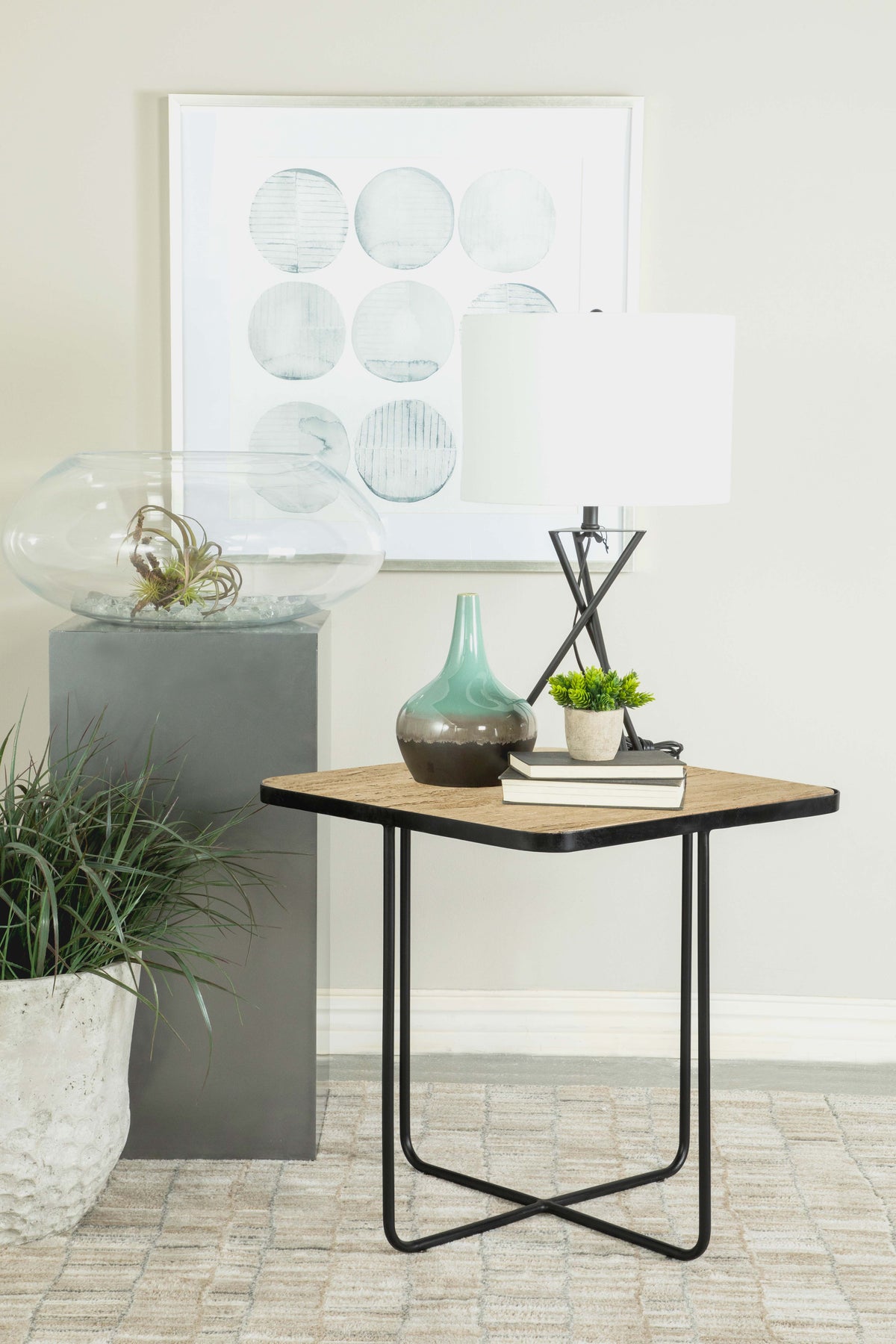 Elyna Square Accent Table Travertine and Black Half Price Furniture