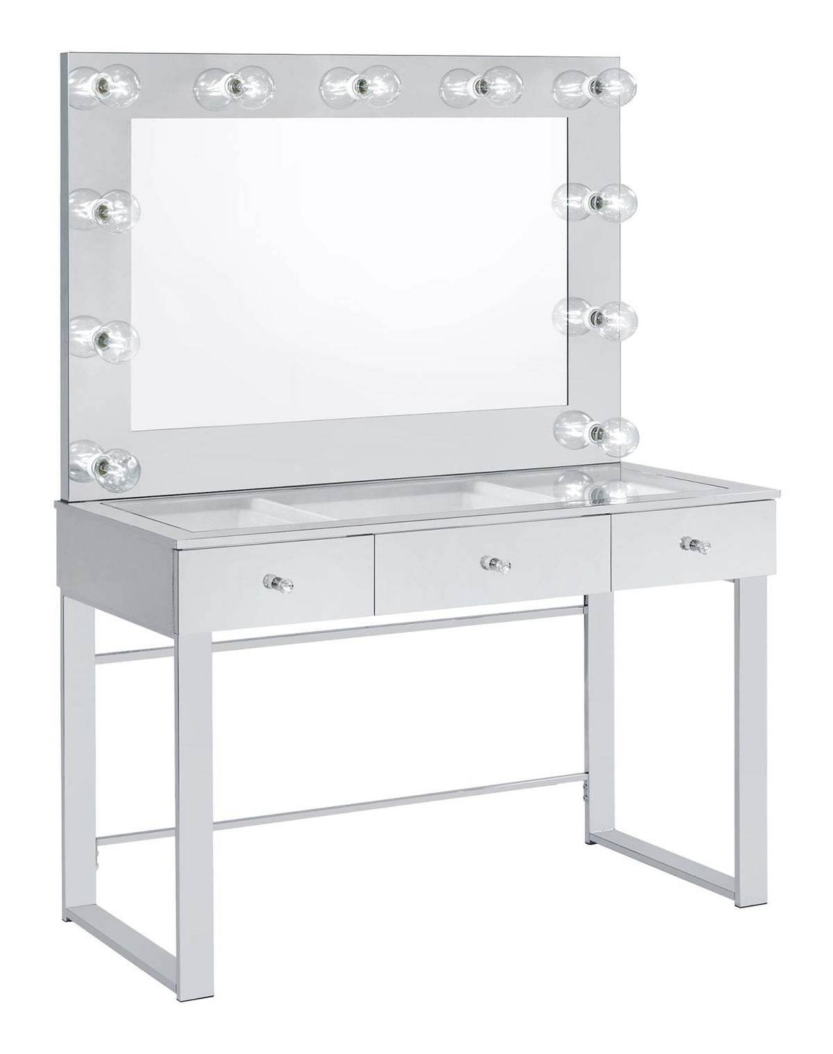 Umbridge 3-drawer Vanity with Lighting Chrome and White  Las Vegas Furniture Stores