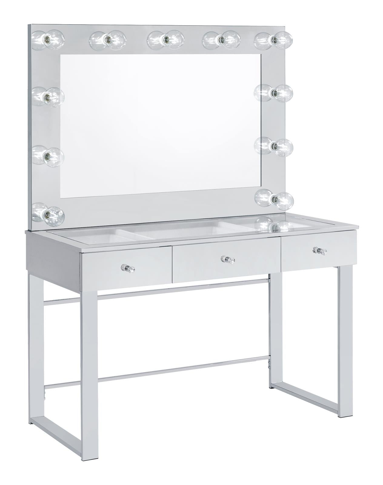 Umbridge 3-drawer Vanity with Lighting Chrome and White Half Price Furniture