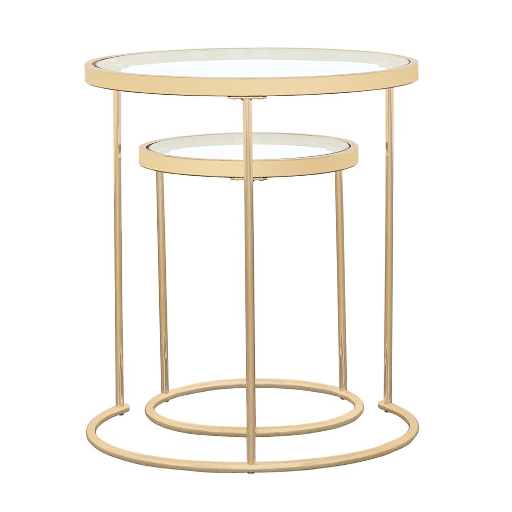Maylin 2-piece Round Glass Top Nesting Tables Gold Half Price Furniture