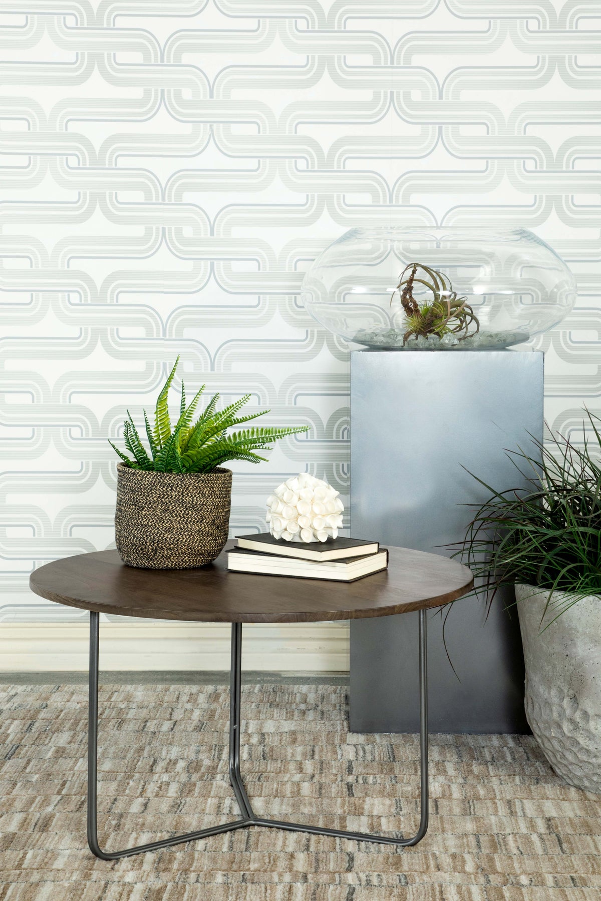 Yaritza Round Accent Table with Triangle Wire Base Natural and Gunmetal Half Price Furniture