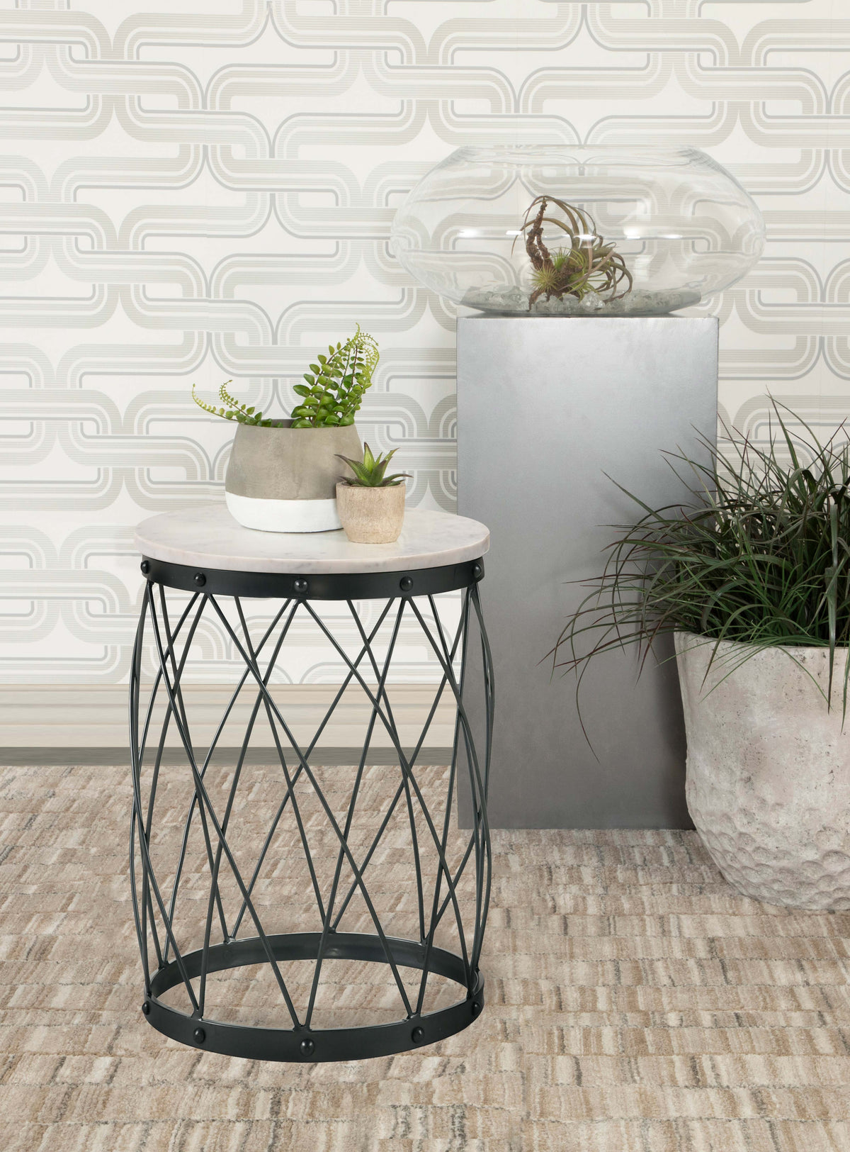 Tereza Round Accent Table with Marble Top White and Black  Las Vegas Furniture Stores