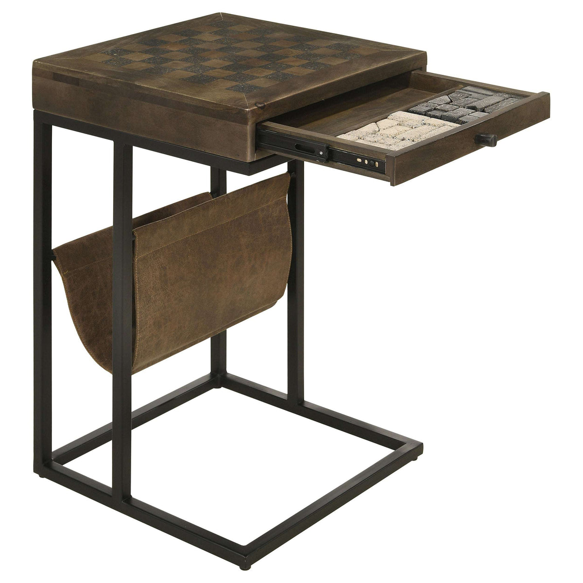 Chessie 1-drawer Square Side Table With Leatherette Sling Tobacco and Black - Half Price Furniture