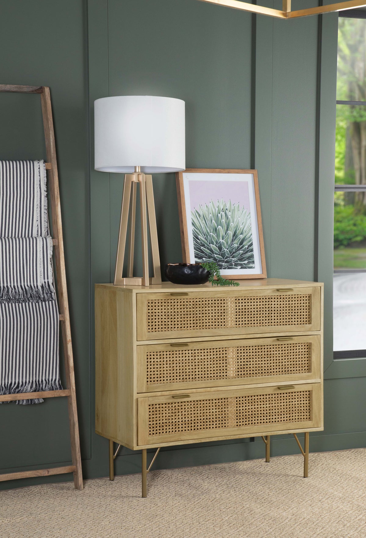 Zamora 3-drawer Accent Cabinet Natural and Antique Brass  Las Vegas Furniture Stores