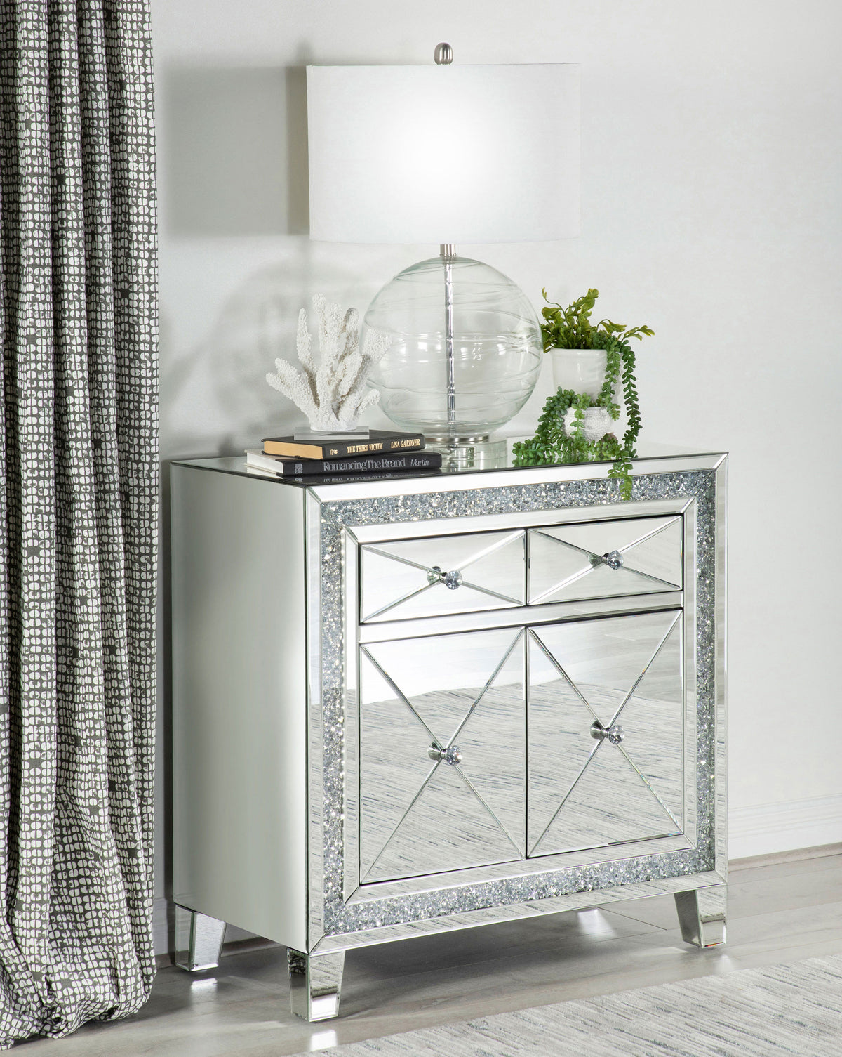 Arwen 2-drawer Accent Cabinet Clear Mirror with LED Lighting Arwen 2-drawer Accent Cabinet Clear Mirror with LED Lighting Half Price Furniture