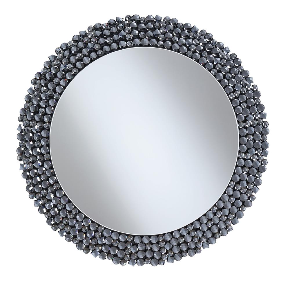 Claudette Round Wall Mirror with Textural Frame Grey Claudette Round Wall Mirror with Textural Frame Grey Half Price Furniture