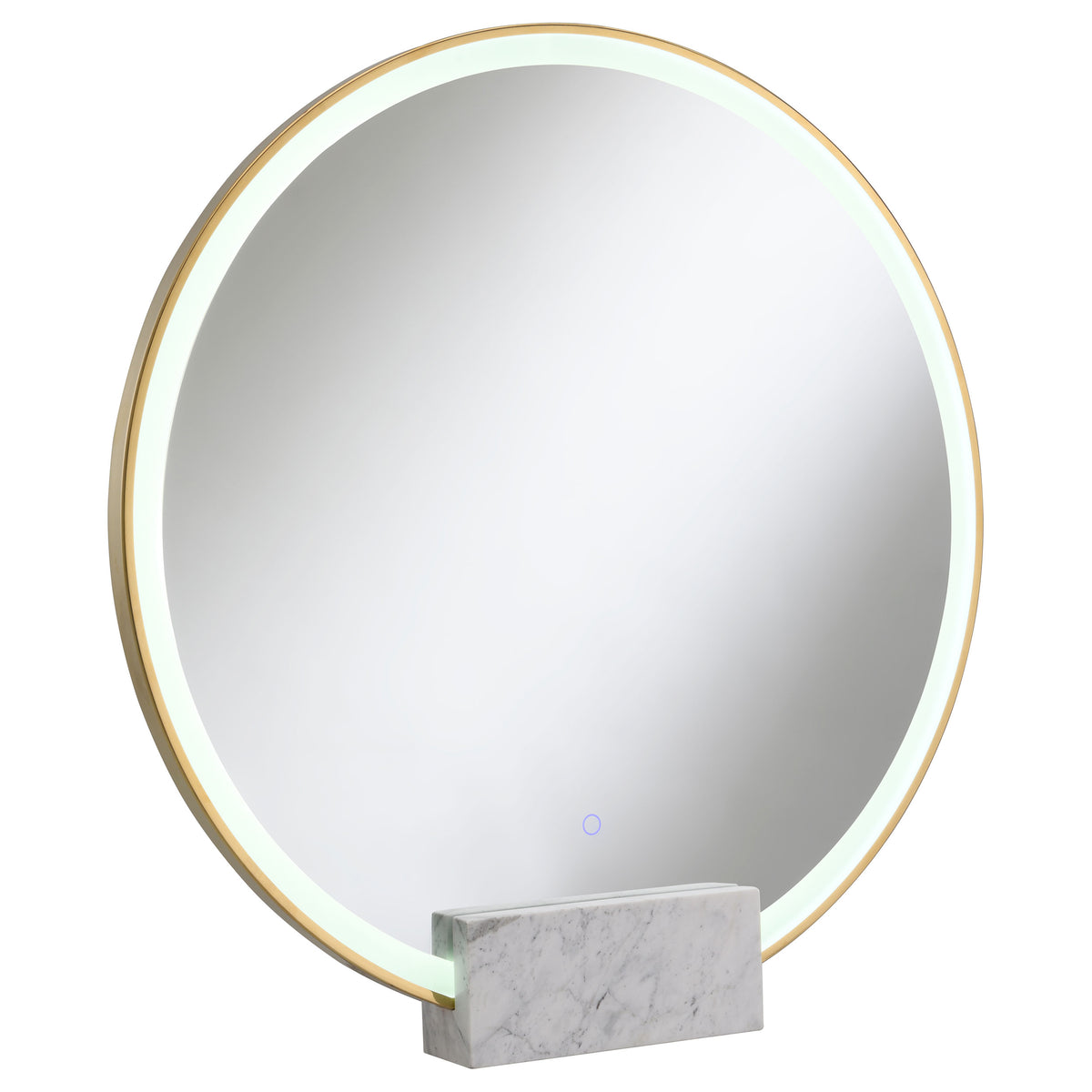 Jocelyn Round Table Top LED Vanity Mirror White Marble Base Gold Frame Half Price Furniture