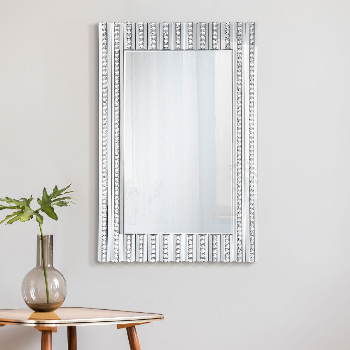 Aideen Rectangular Wall Mirror with Vertical Stripes of Faux Crystals  Las Vegas Furniture Stores