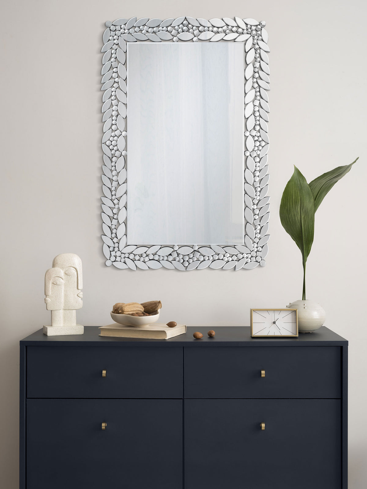 Cecily Rectangular Leaves Frame Wall Mirror Faux Crystal Cecily Rectangular Leaves Frame Wall Mirror Faux Crystal Half Price Furniture