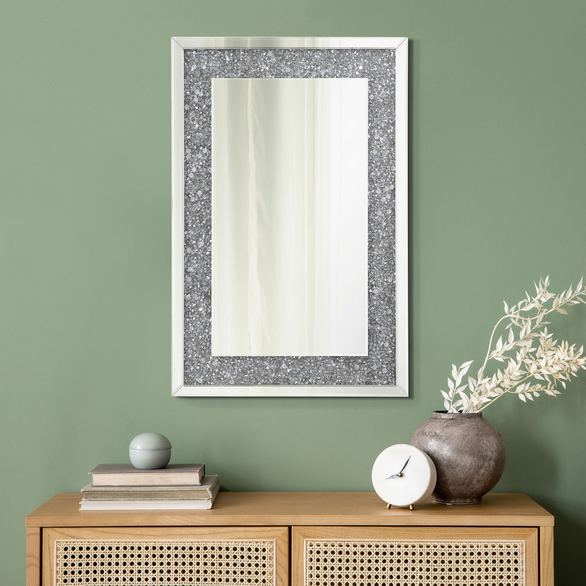 Valerie Crystal Inlay Rectangle Wall Mirror Half Price Furniture