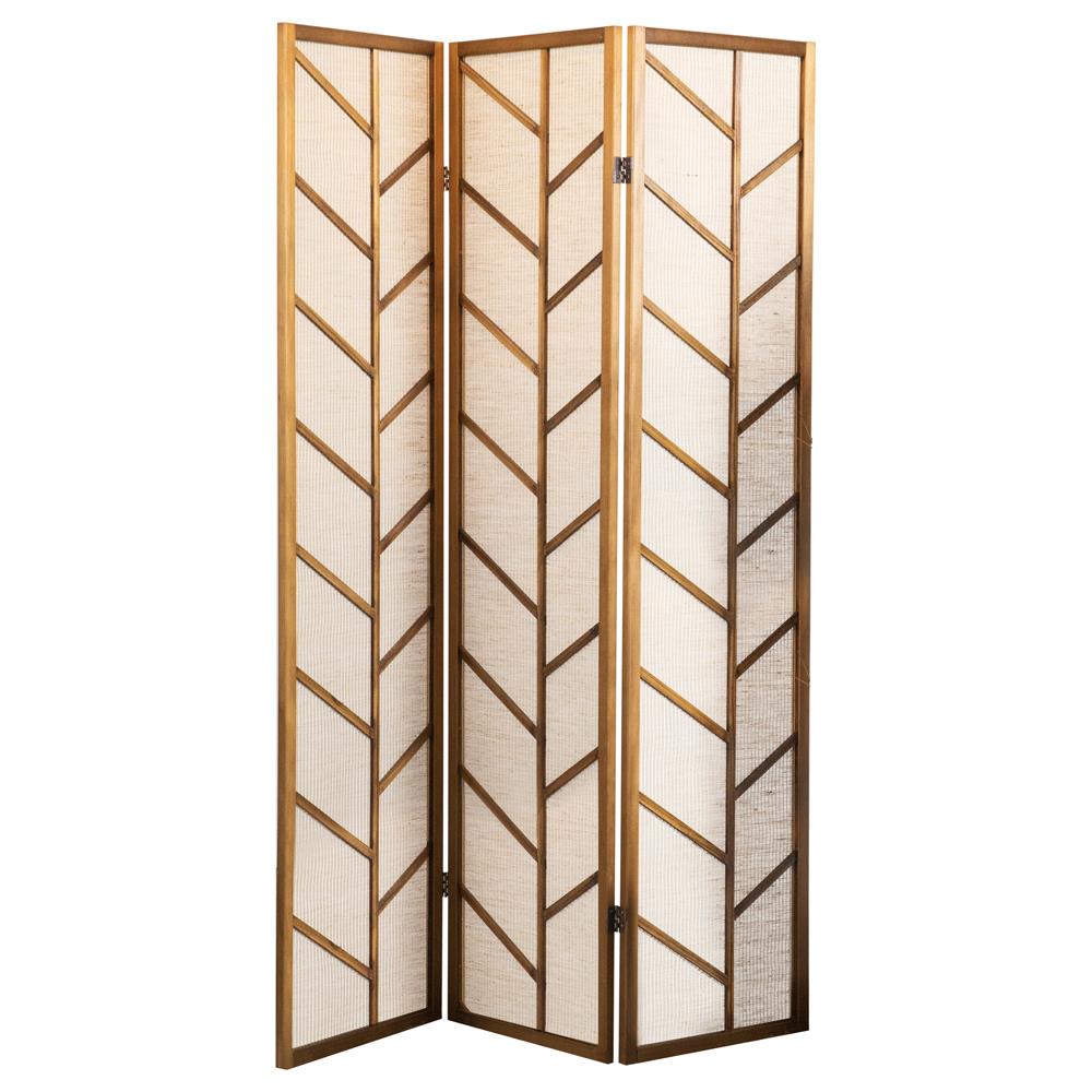 Mila Foldable 3-panel Screen Walnut and Linen  Las Vegas Furniture Stores