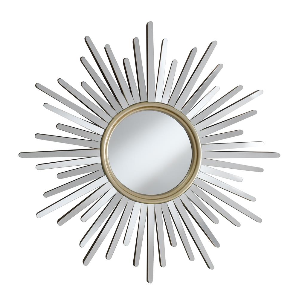 Beiwen Sunburst Wall Mirror Champagne and Silver Half Price Furniture