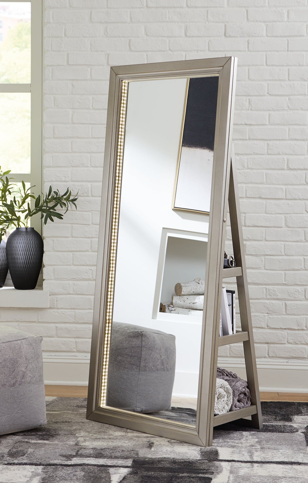 Evesen Floor Standing Mirror with Storage - Half Price Furniture
