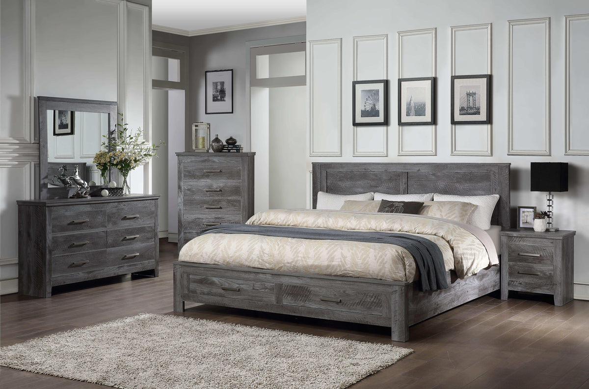 Vidalia Rustic Gray Oak Eastern King Bed (Storage) Half Price Furniture