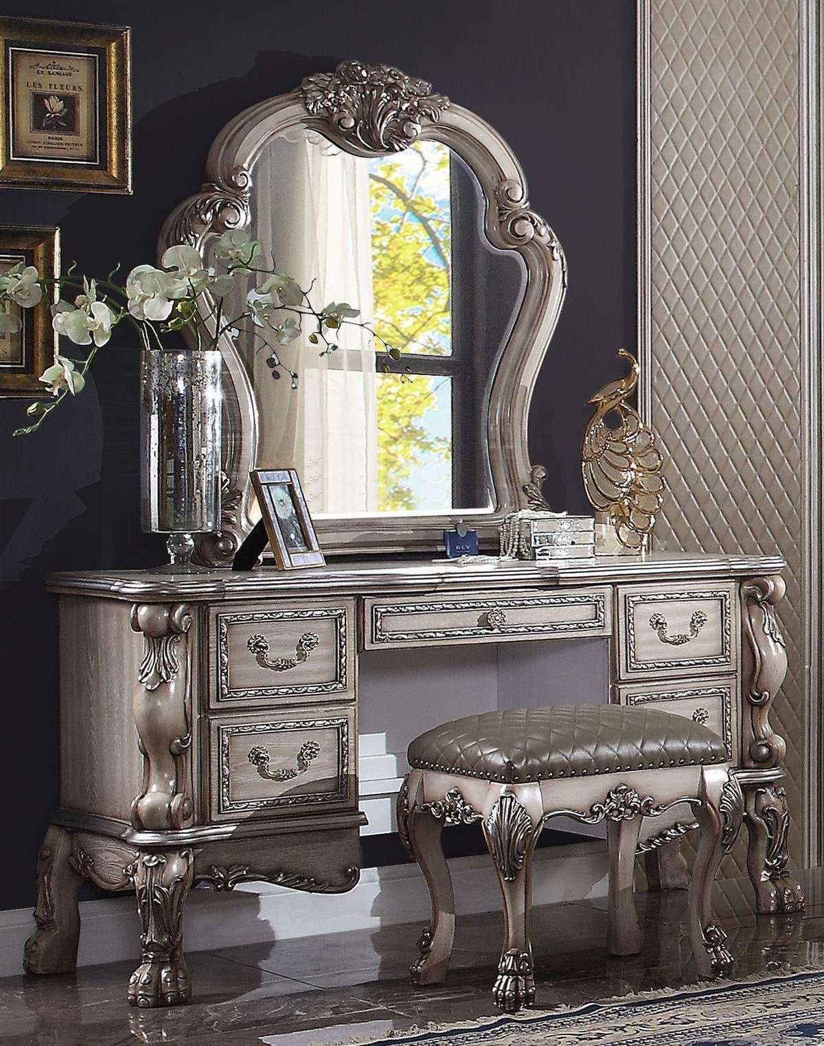 Dresden Vintage Bone White Vanity Desk - Half Price Furniture