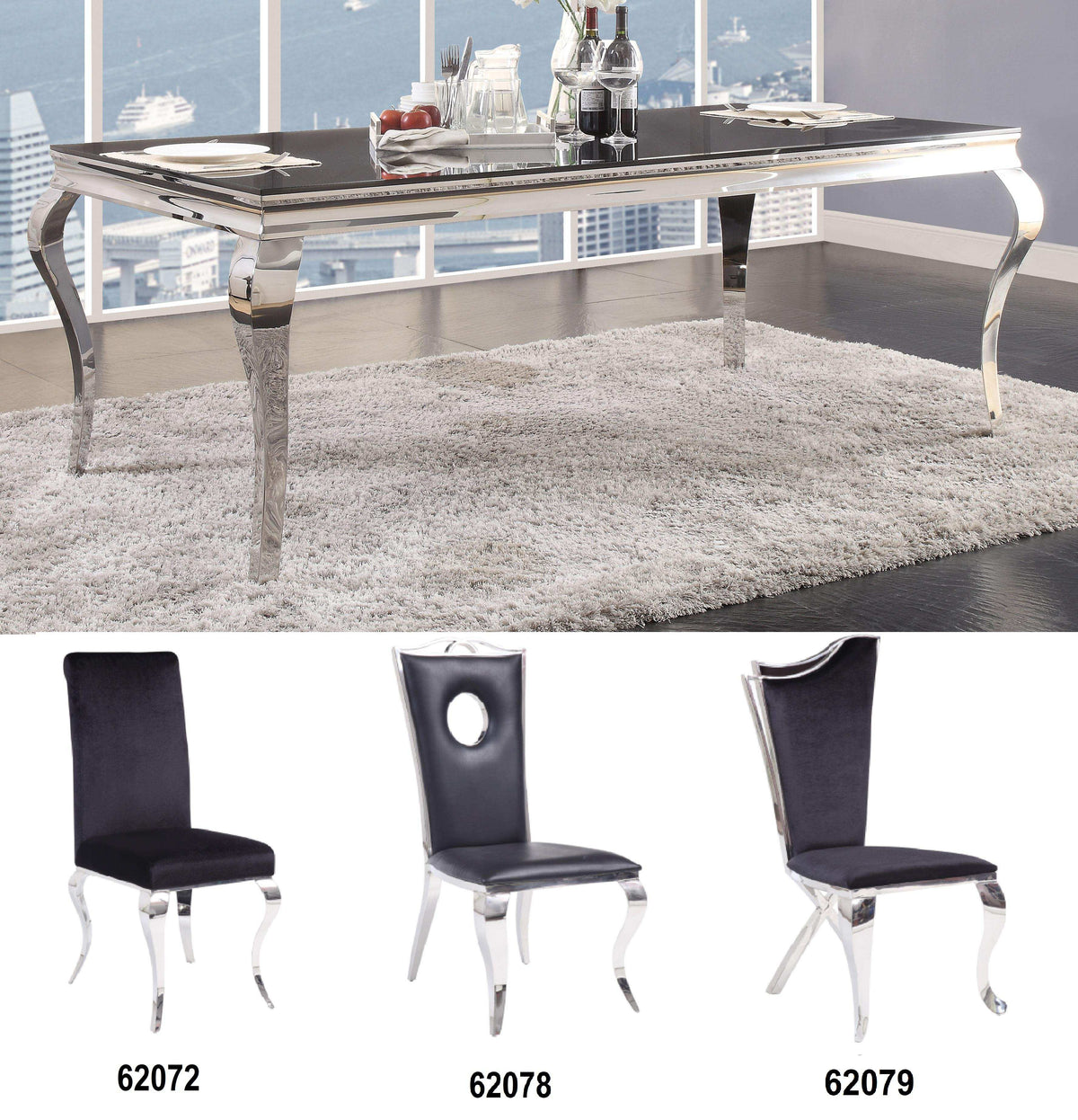 Fabiola Stainless Steel & Black Glass Dining Table - Half Price Furniture