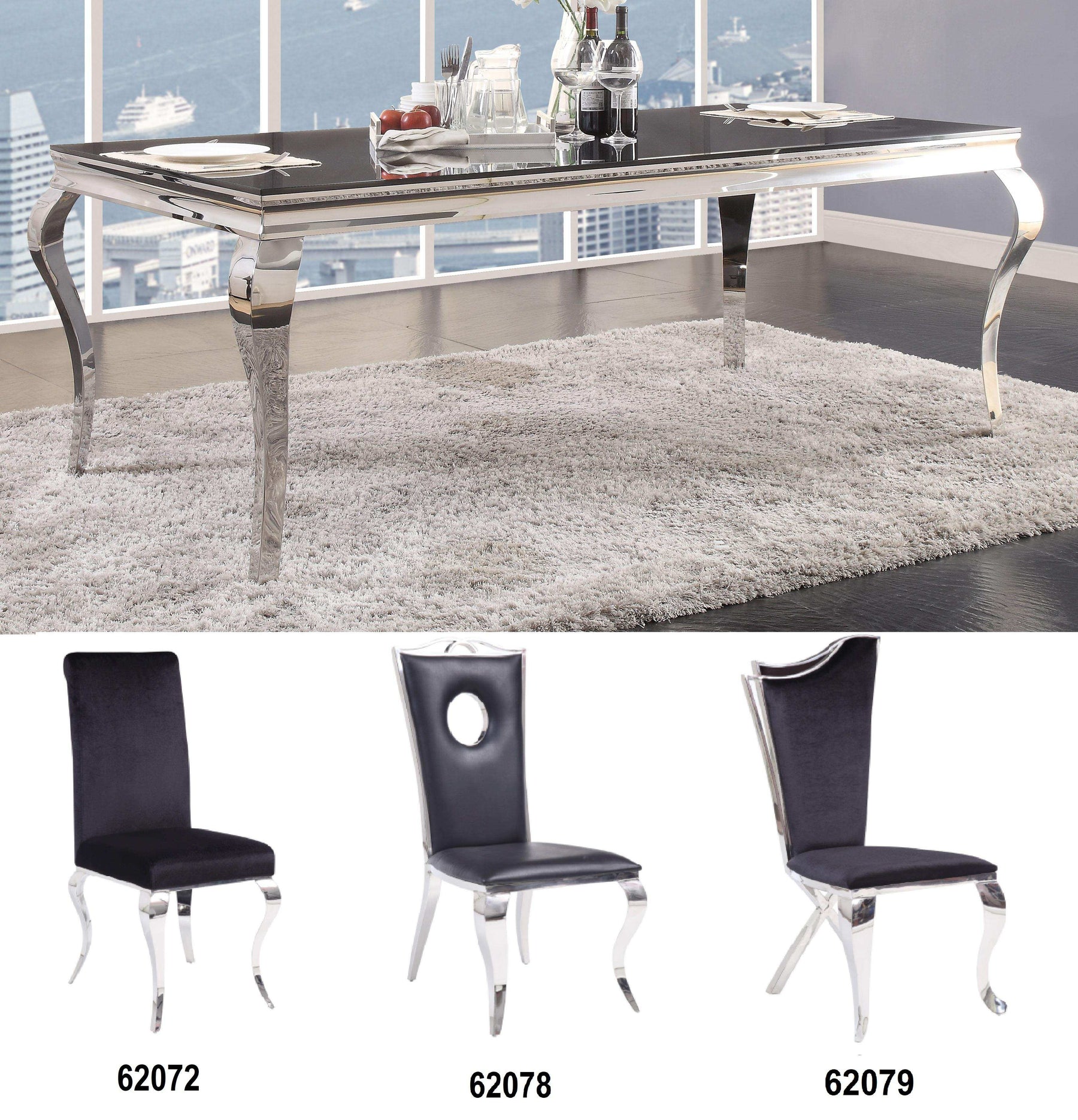 Fabiola Stainless Steel & Black Glass Dining Table - Half Price Furniture